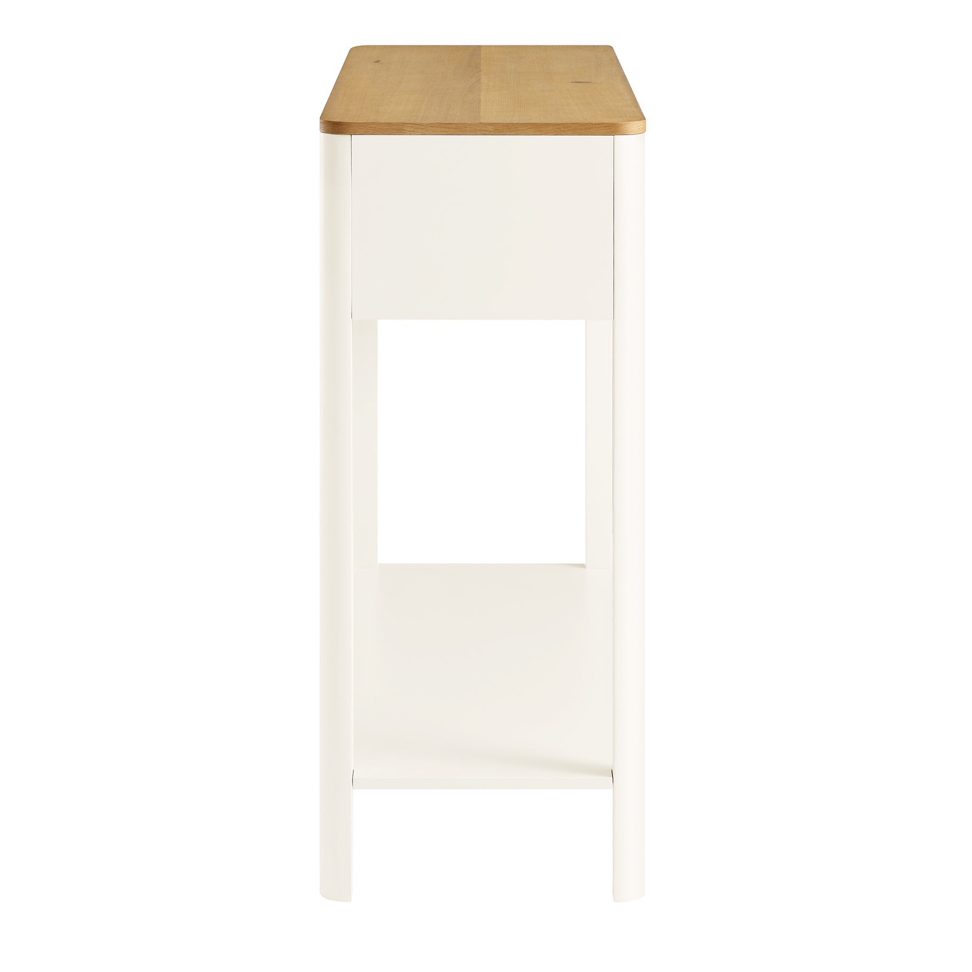 Agnes Curved Edge 2 Drawer Console Table, Off White with Oak Top