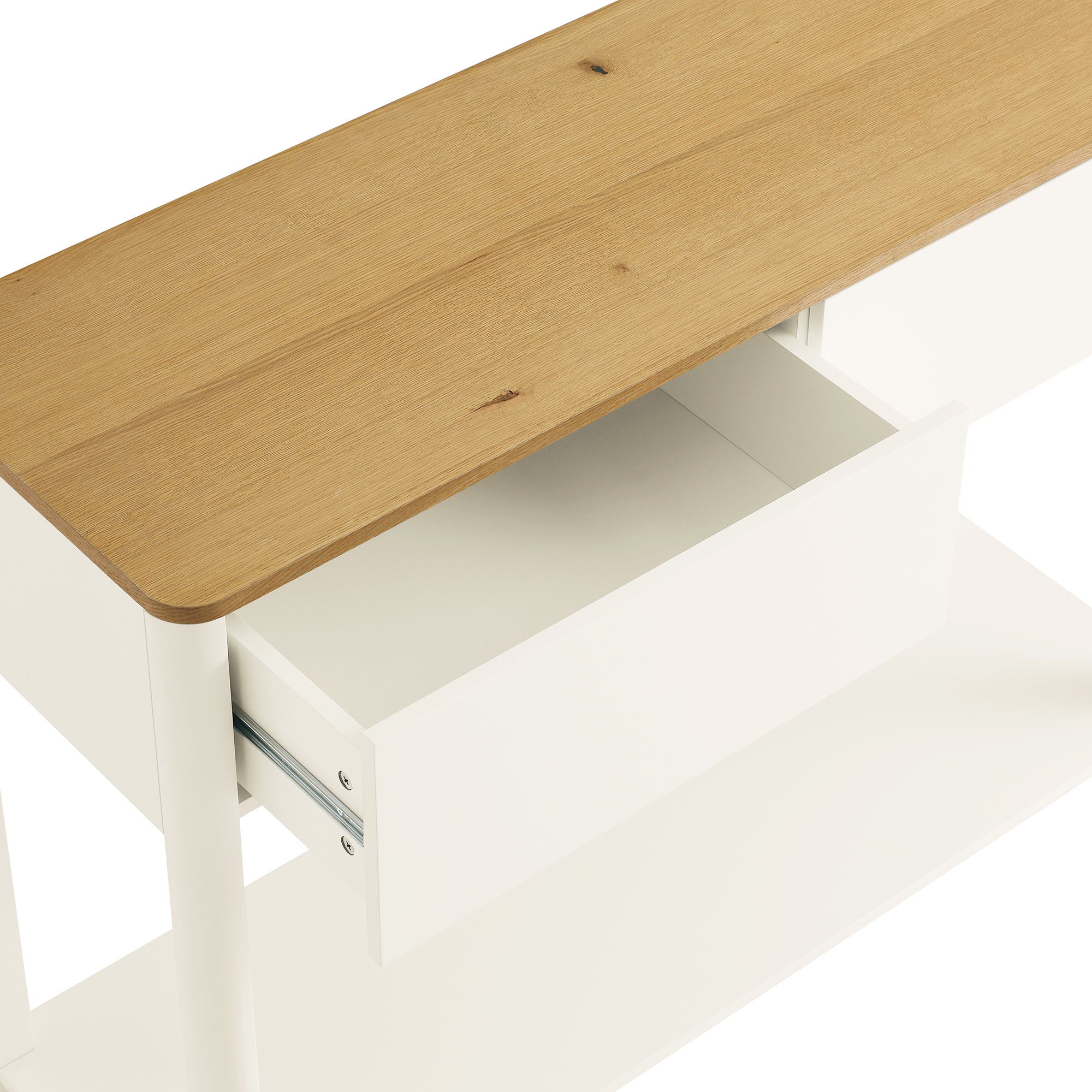 Agnes Curved Edge 2 Drawer Console Table, Off White with Oak Top