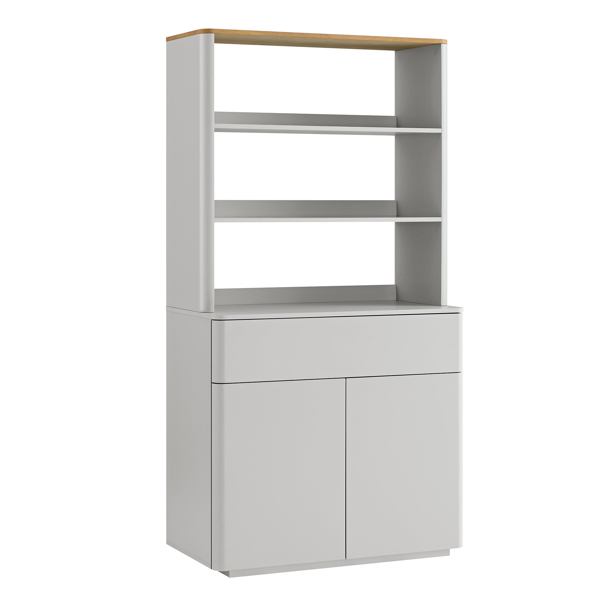 Agnes Curved Edge Dresser, Dove Grey with Oak Top