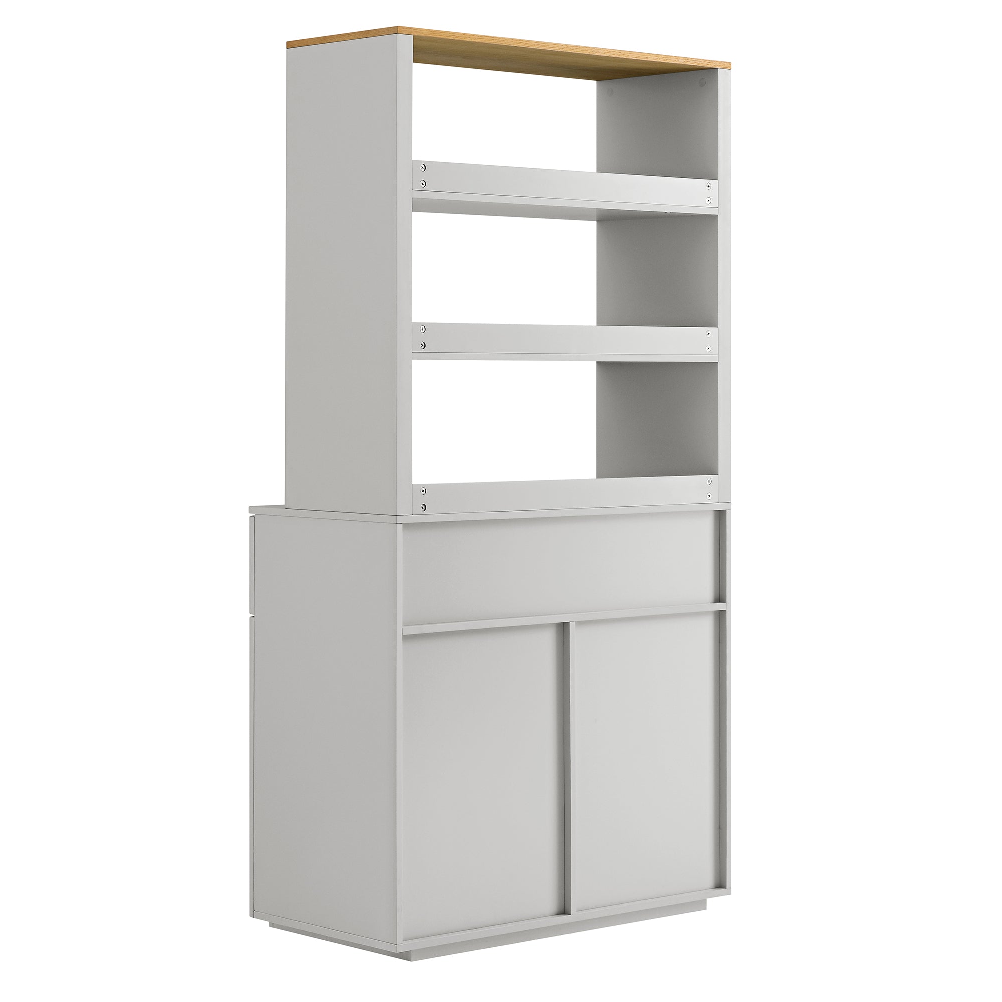 Agnes Curved Edge Dresser, Dove Grey with Oak Top