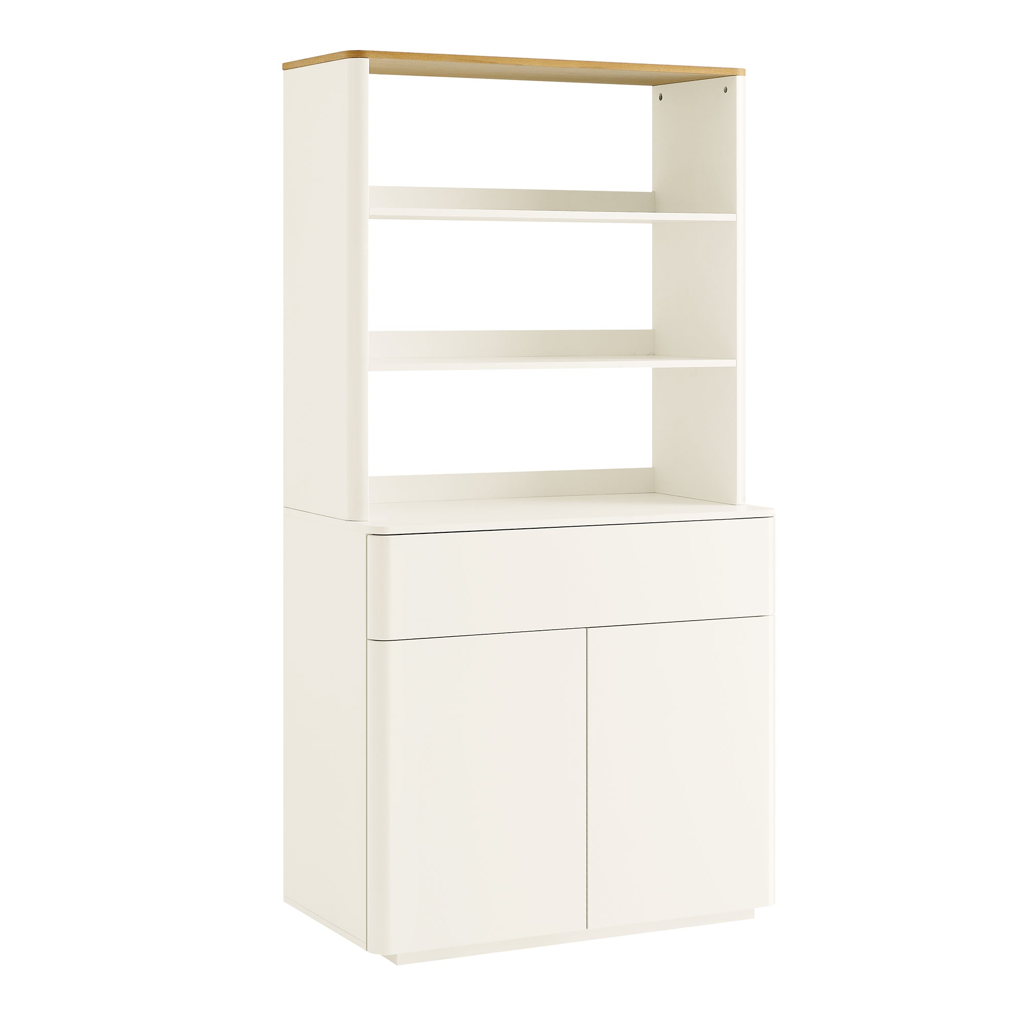 Agnes Curved Edge Dresser, Off White with Oak Top