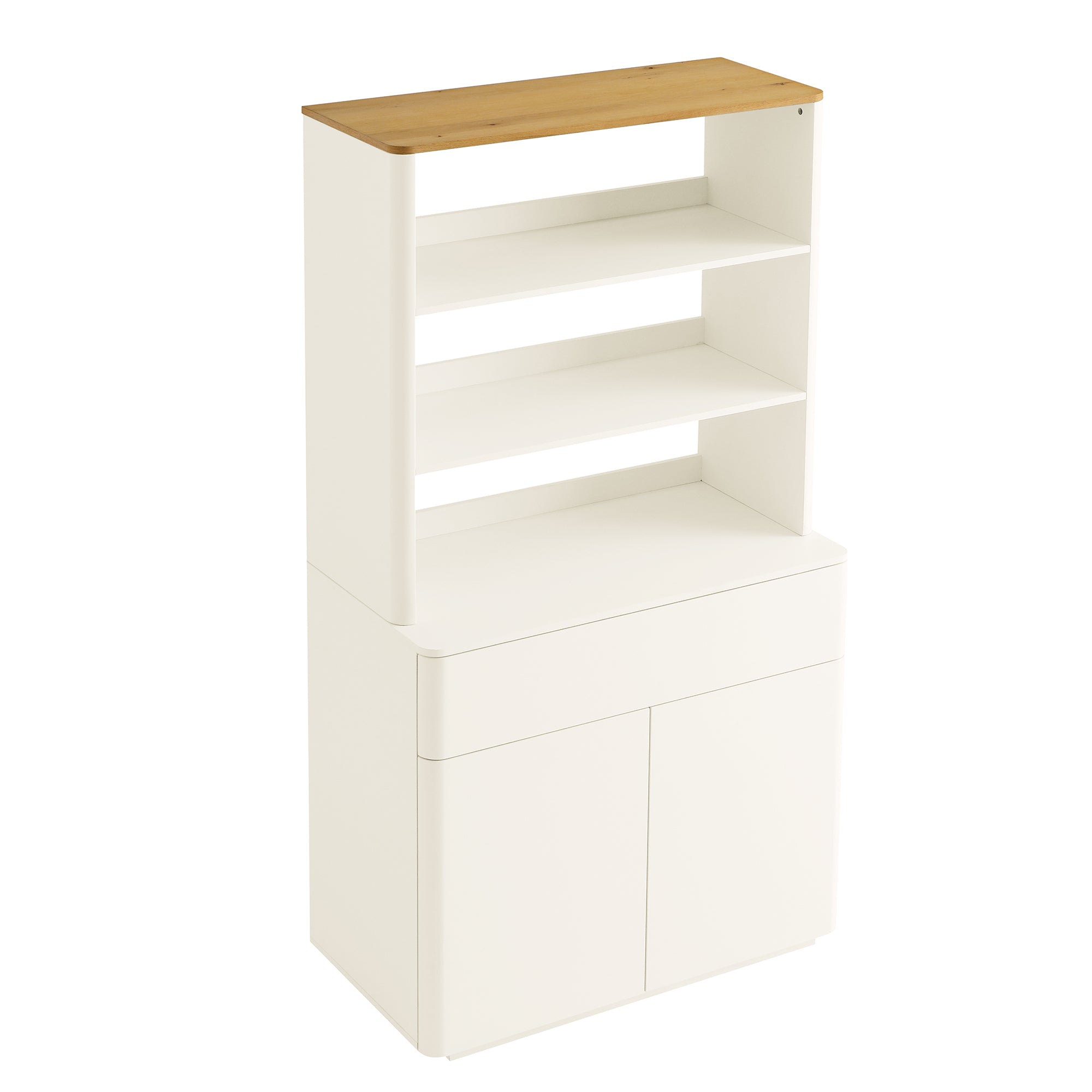 Agnes Curved Edge Dresser, Off White with Oak Top