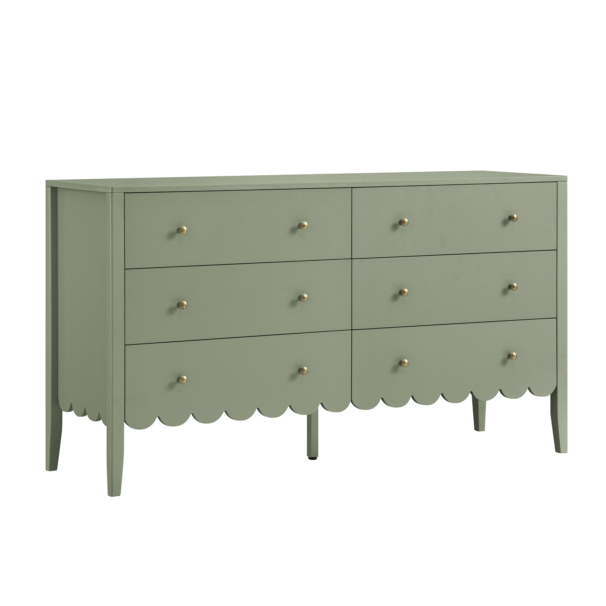 Henley Scalloped Edge 6 Drawer 140cm Wide Chest, Sage Green