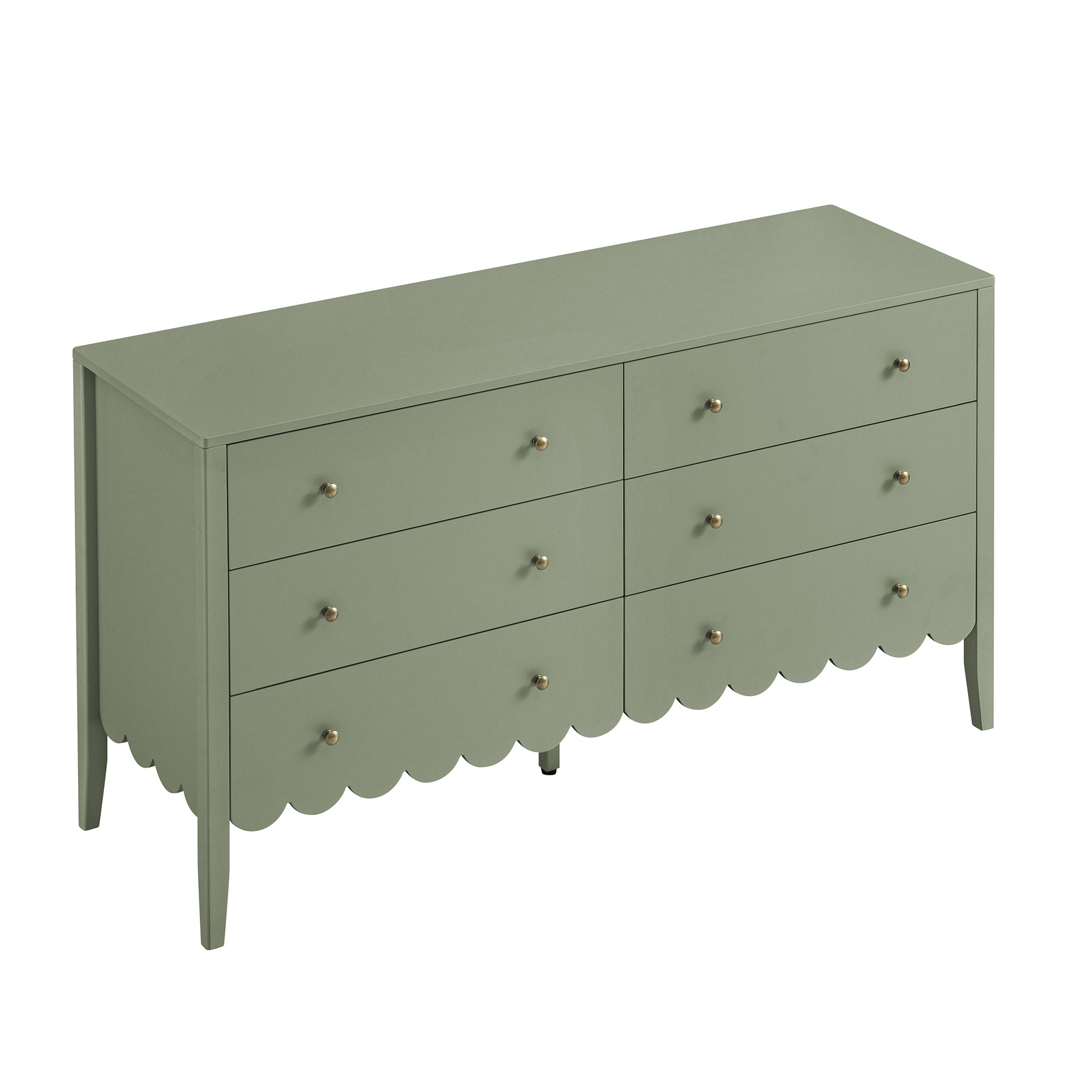 Henley Scalloped Edge 6 Drawer 140cm Wide Chest, Sage Green