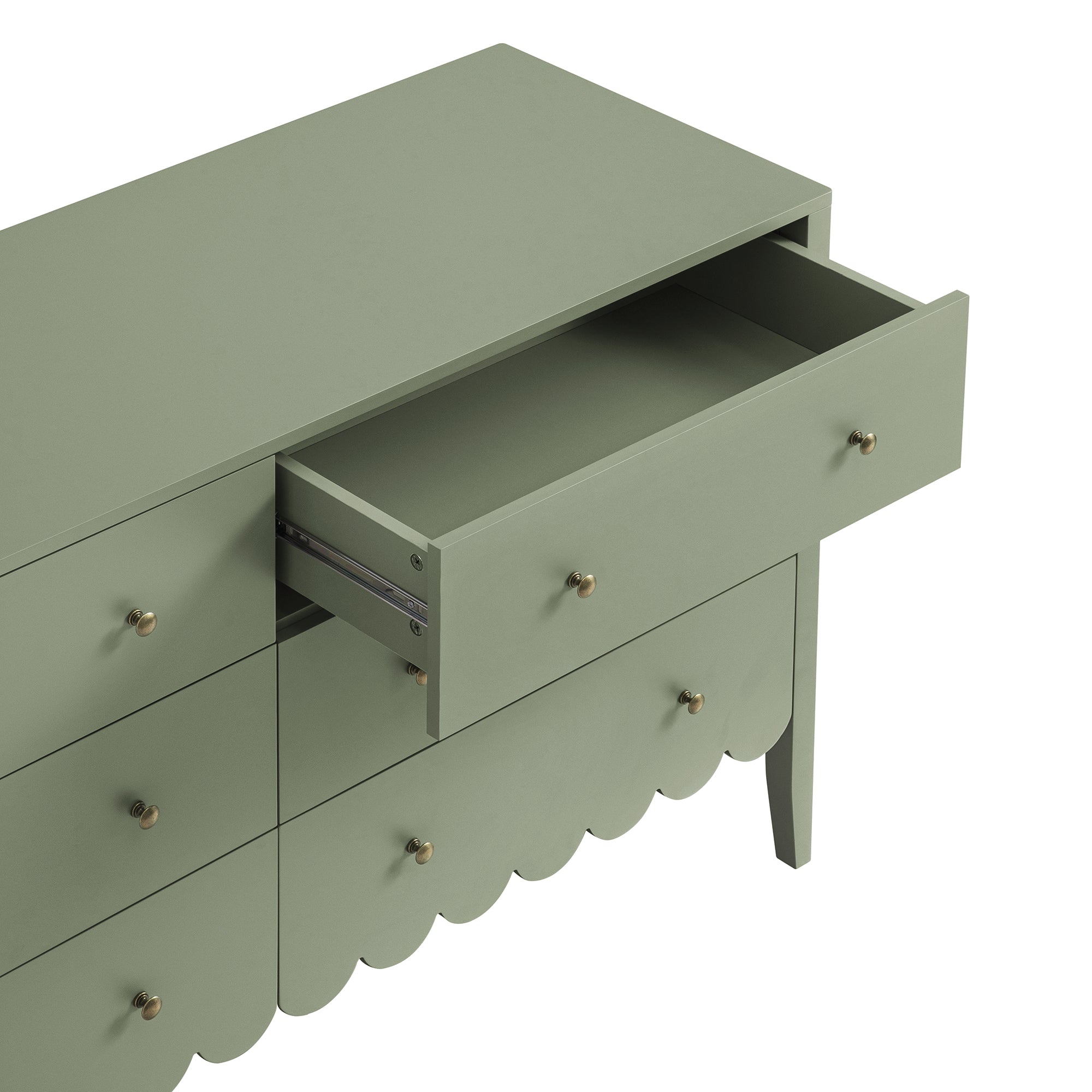 Henley Scalloped Edge 6 Drawer 140cm Wide Chest, Sage Green