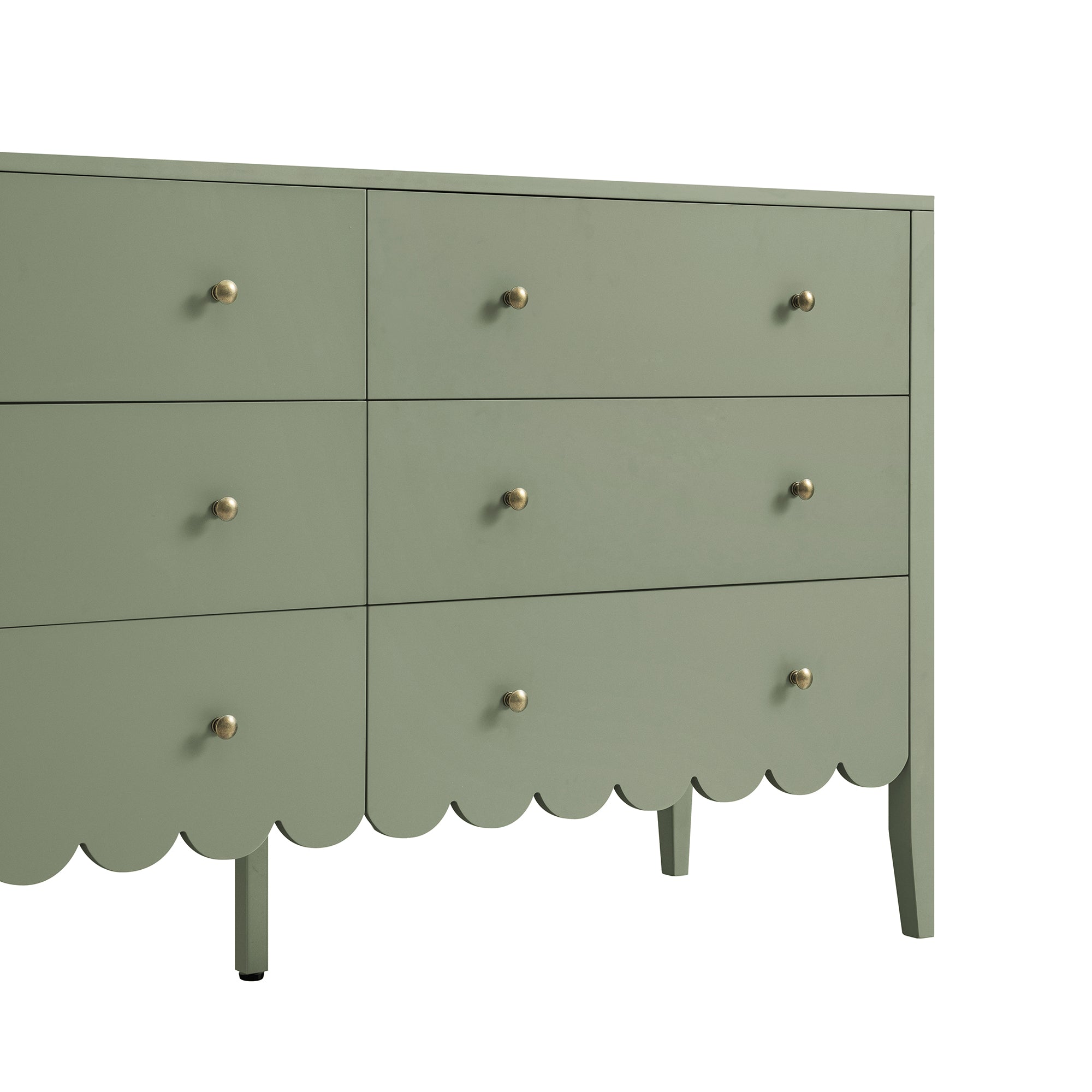 Henley Scalloped Edge 6 Drawer 140cm Wide Chest, Sage Green