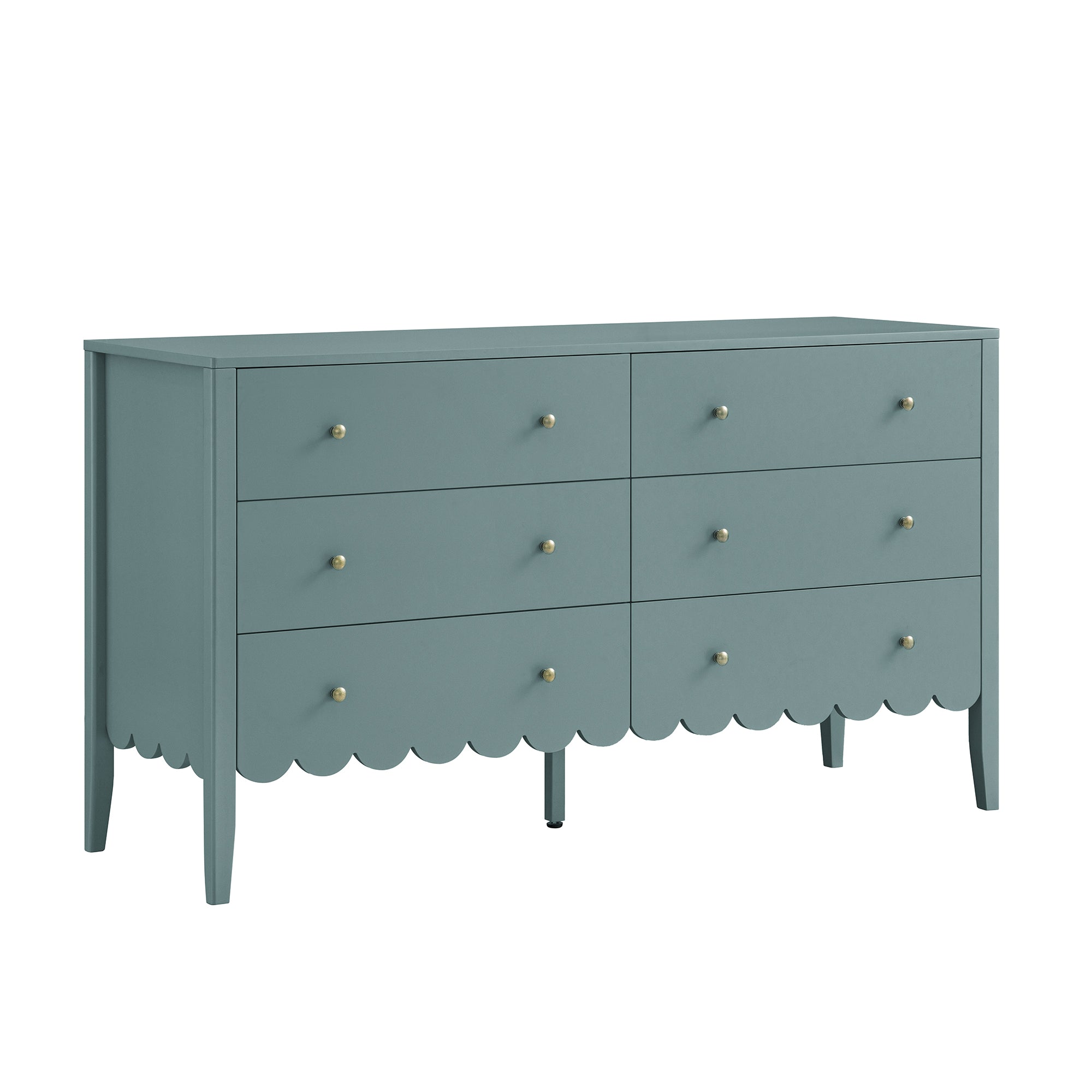 Henley Scalloped Edge 6 Drawer 140cm Wide Chest, Blue Spruce