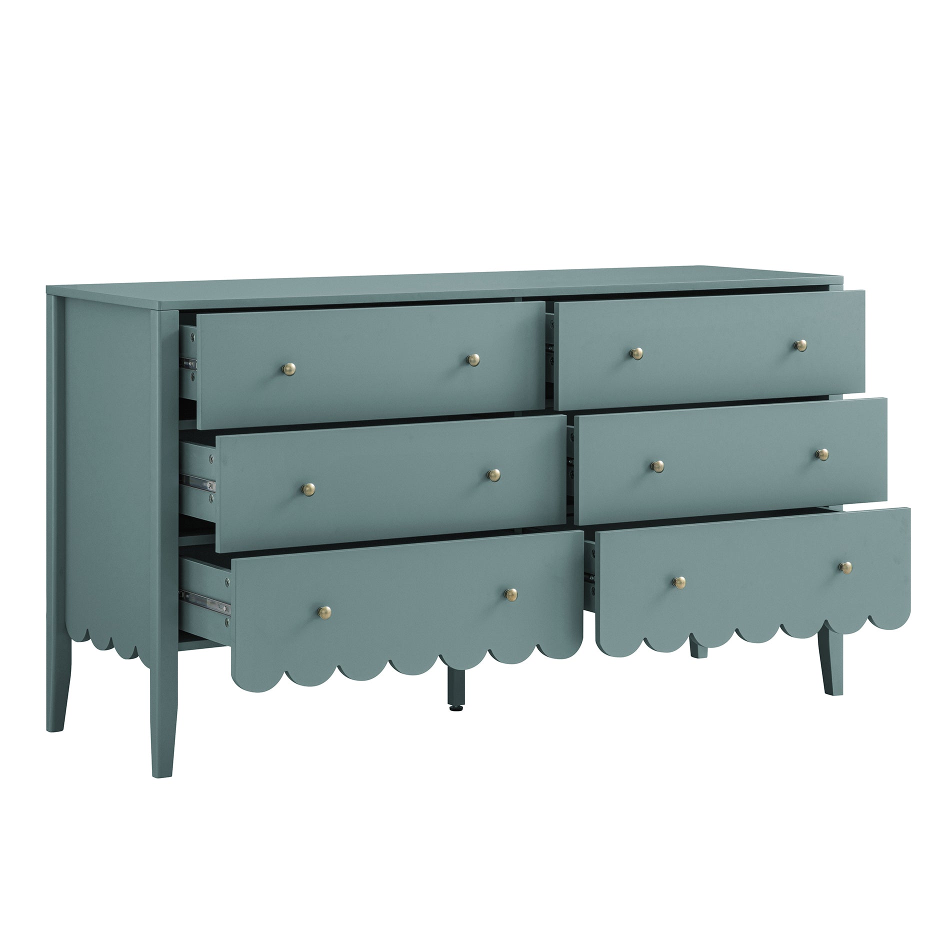 Henley Scalloped Edge 6 Drawer 140cm Wide Chest, Blue Spruce