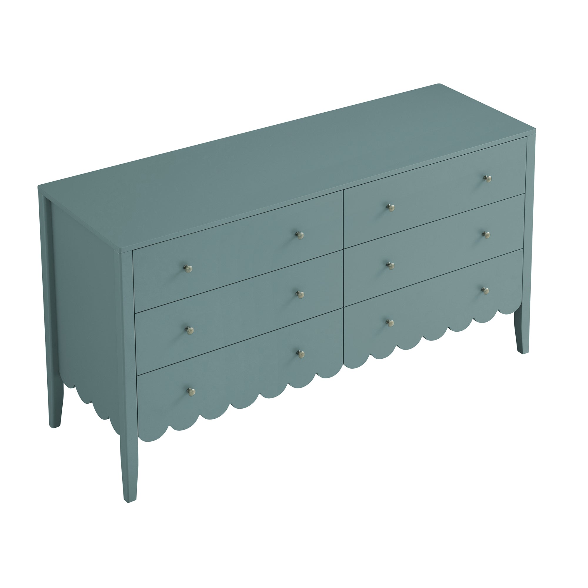 Henley Scalloped Edge 6 Drawer 140cm Wide Chest, Blue Spruce