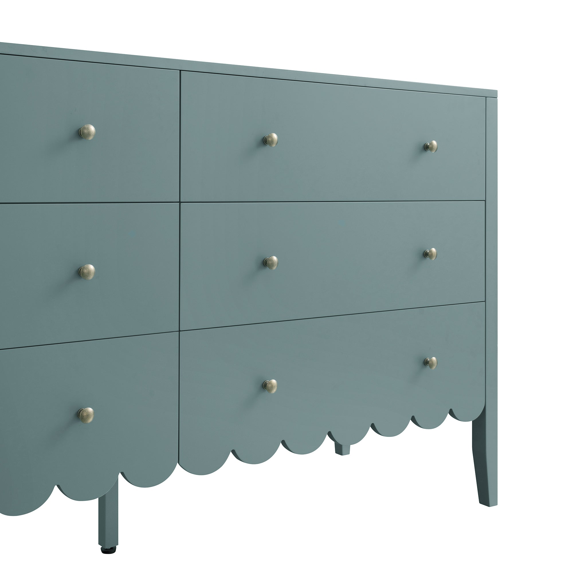 Henley Scalloped Edge 6 Drawer 140cm Wide Chest, Blue Spruce