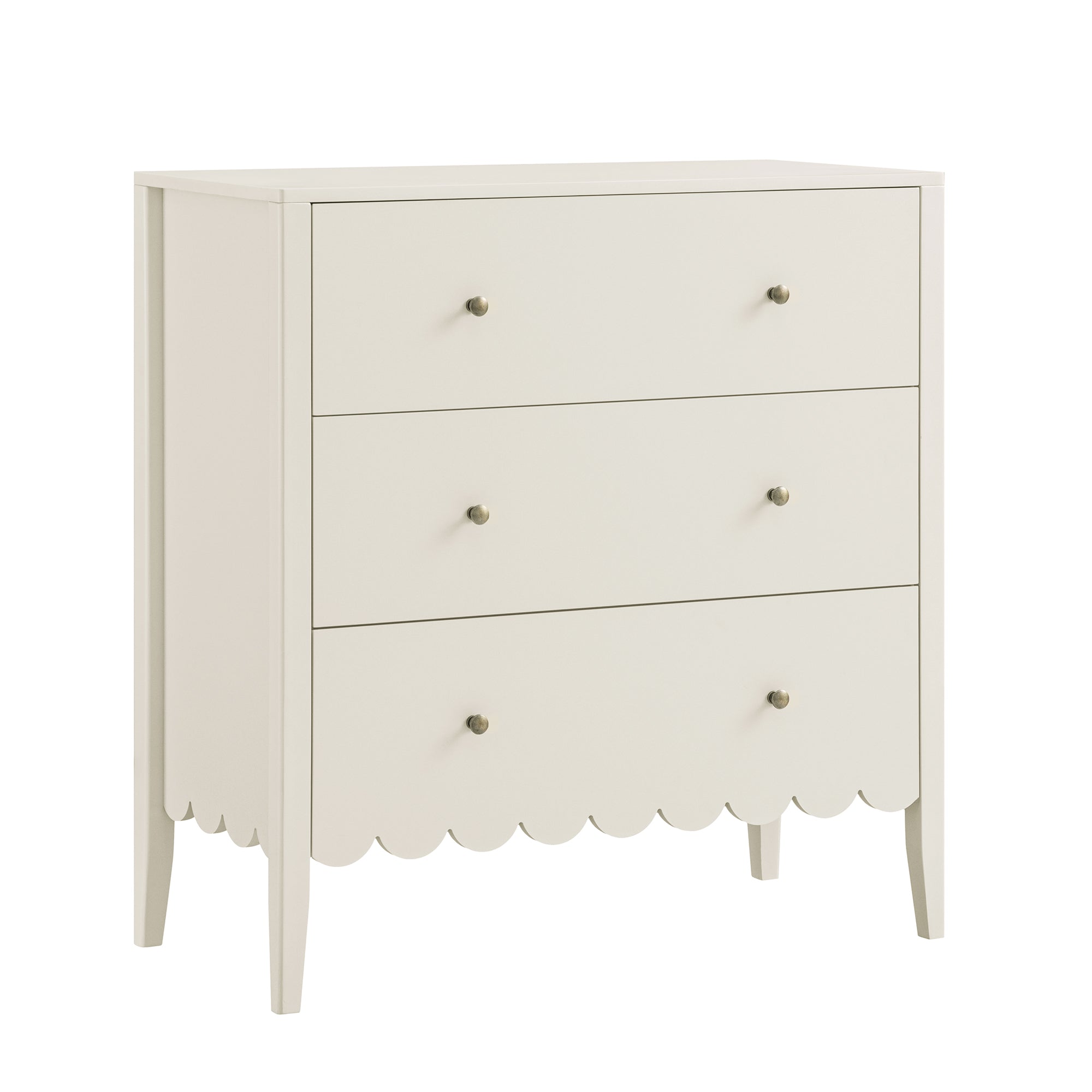 Henley Scalloped Edge 3 Drawer Chest, Light Sand