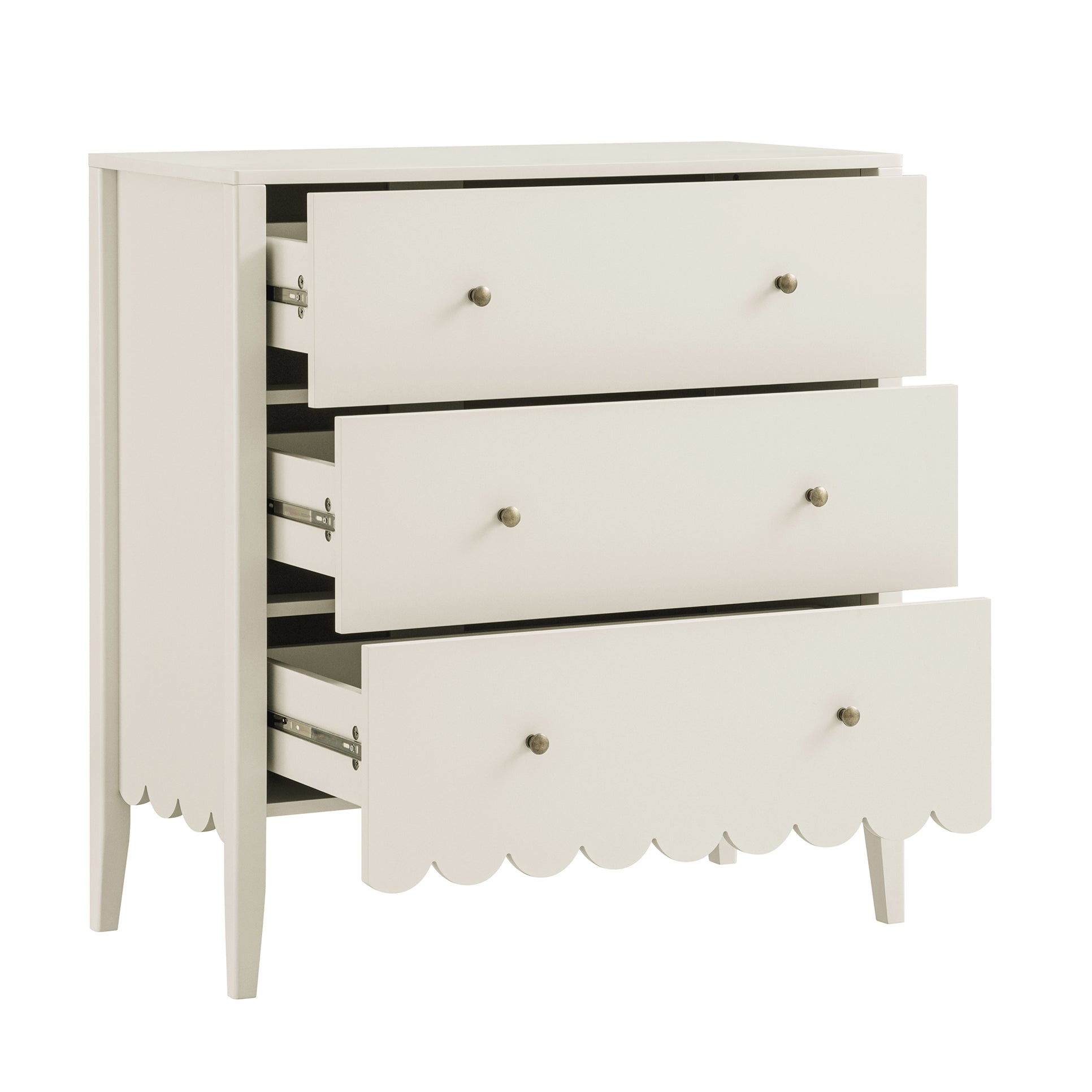 Henley Scalloped Edge 3 Drawer Chest, Light Sand