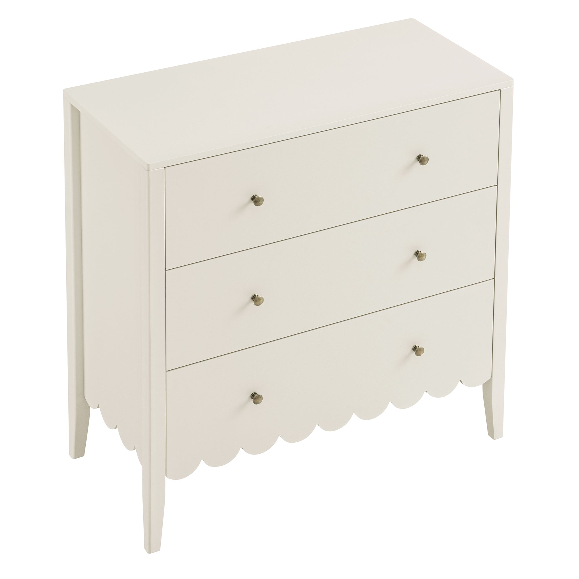 Henley Scalloped Edge 3 Drawer Chest, Light Sand