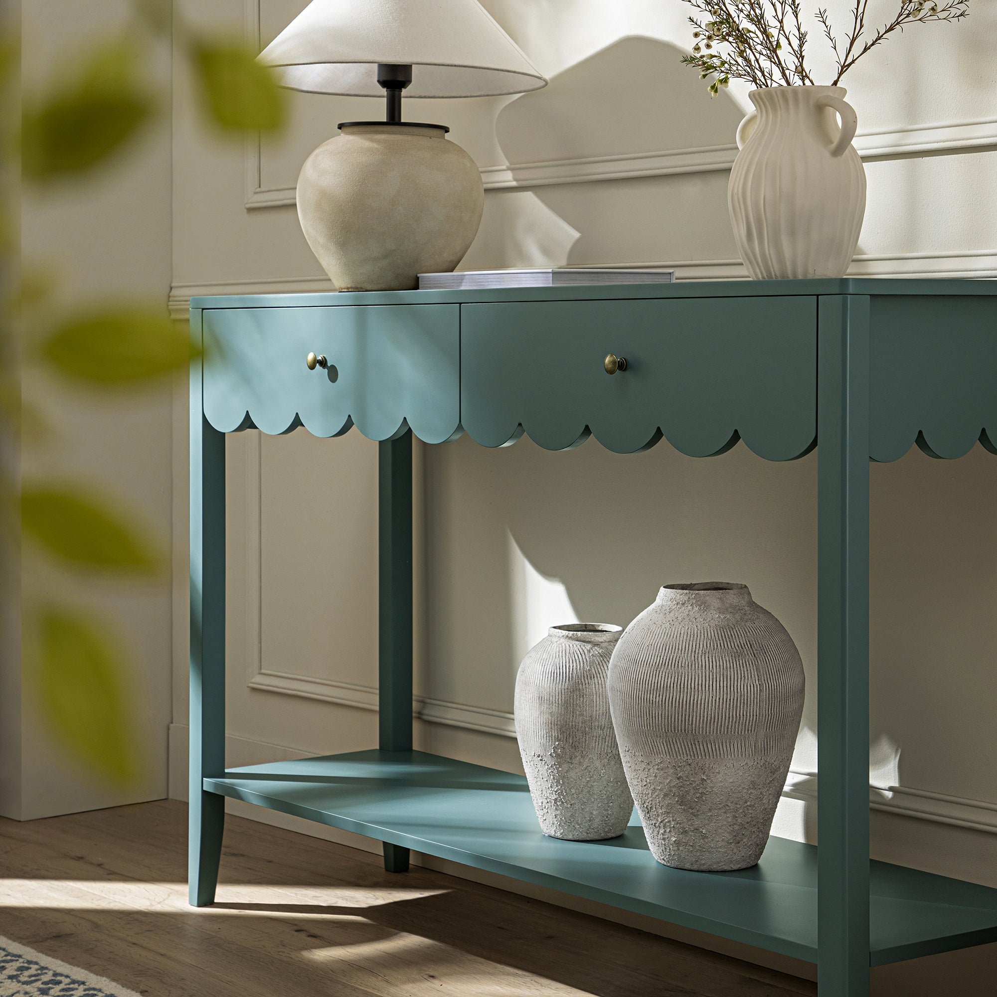 Henley Scalloped Edge Console Table, Blue Spruce