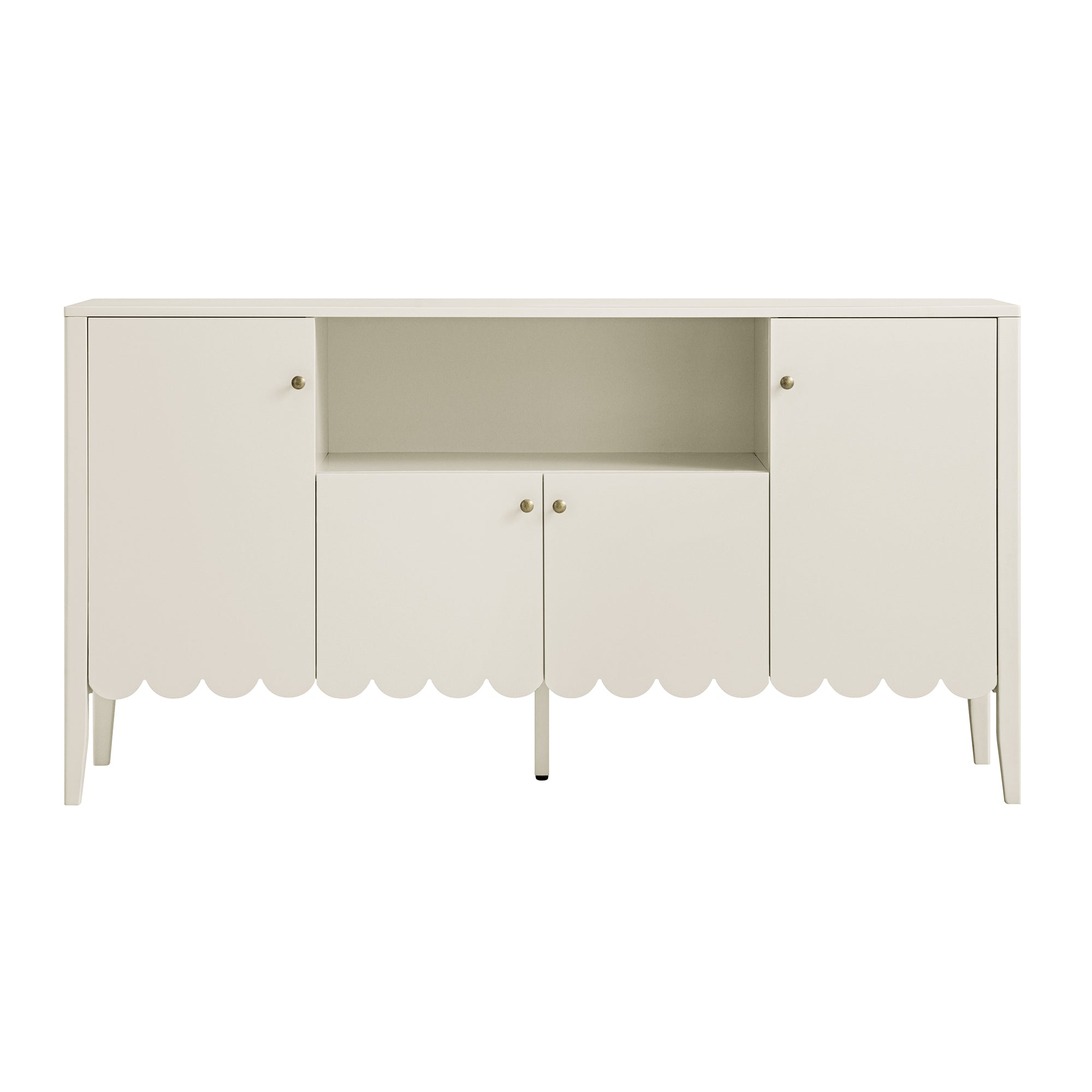 Henley Scalloped Edge 150cm Wide Sideboard with Open Shelf, Light Sand