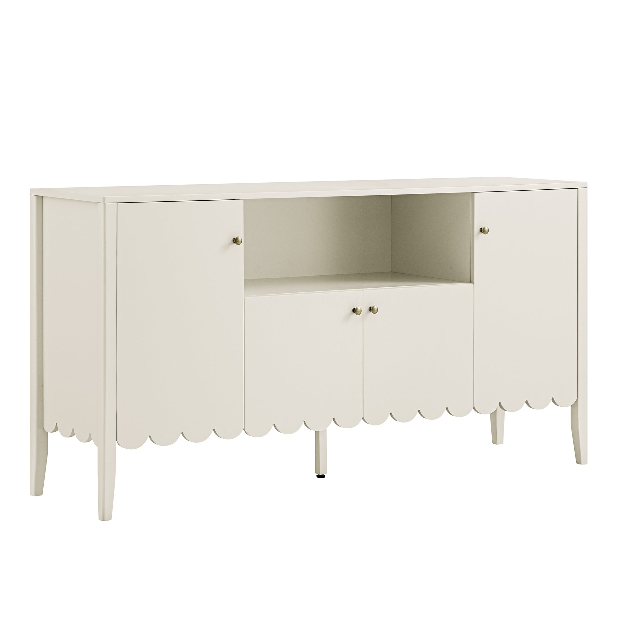 Henley Scalloped Edge 150cm Wide Sideboard with Open Shelf, Light Sand