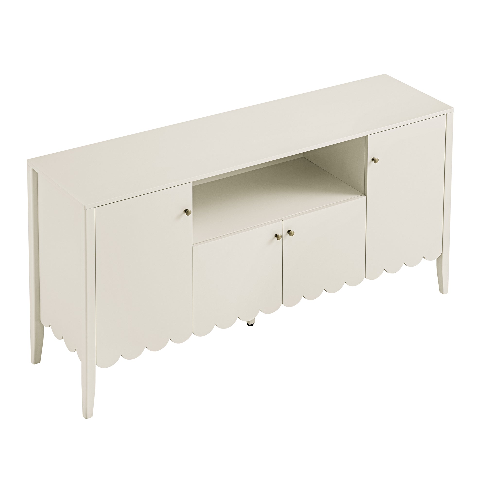 Henley Scalloped Edge 150cm Wide Sideboard with Open Shelf, Light Sand