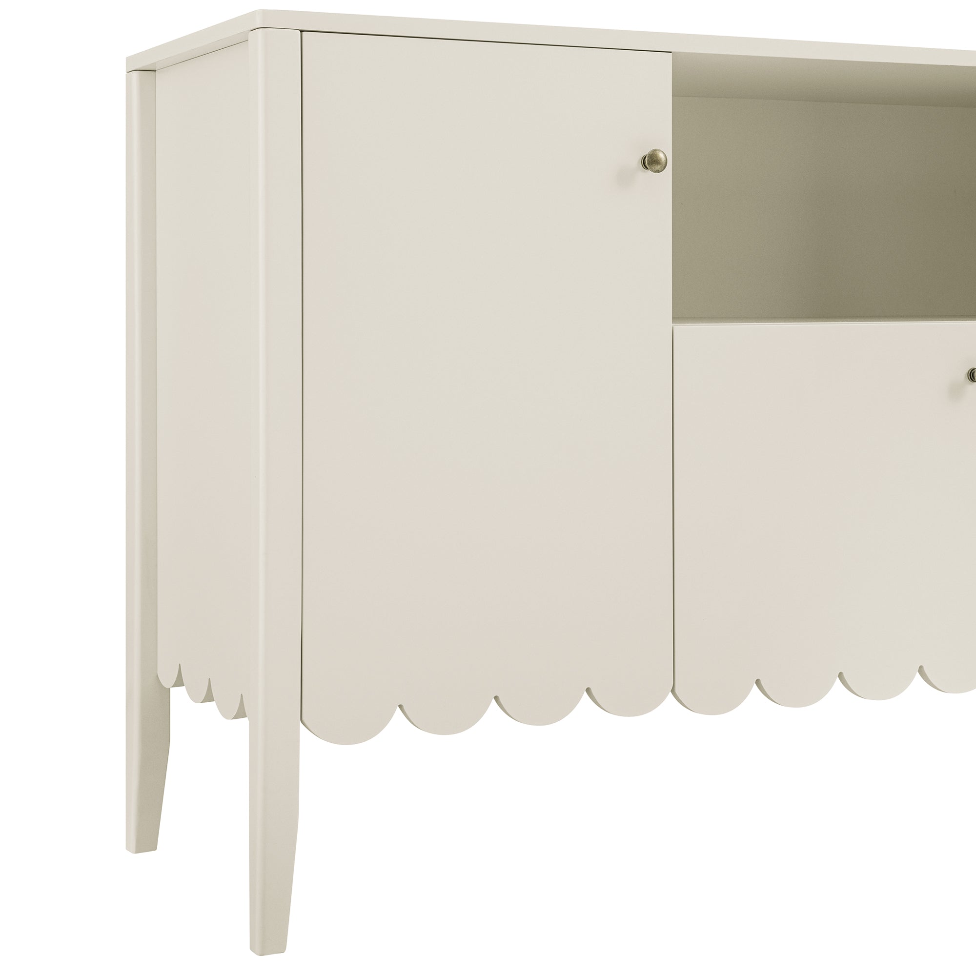 Henley Scalloped Edge 150cm Wide Sideboard with Open Shelf, Light Sand