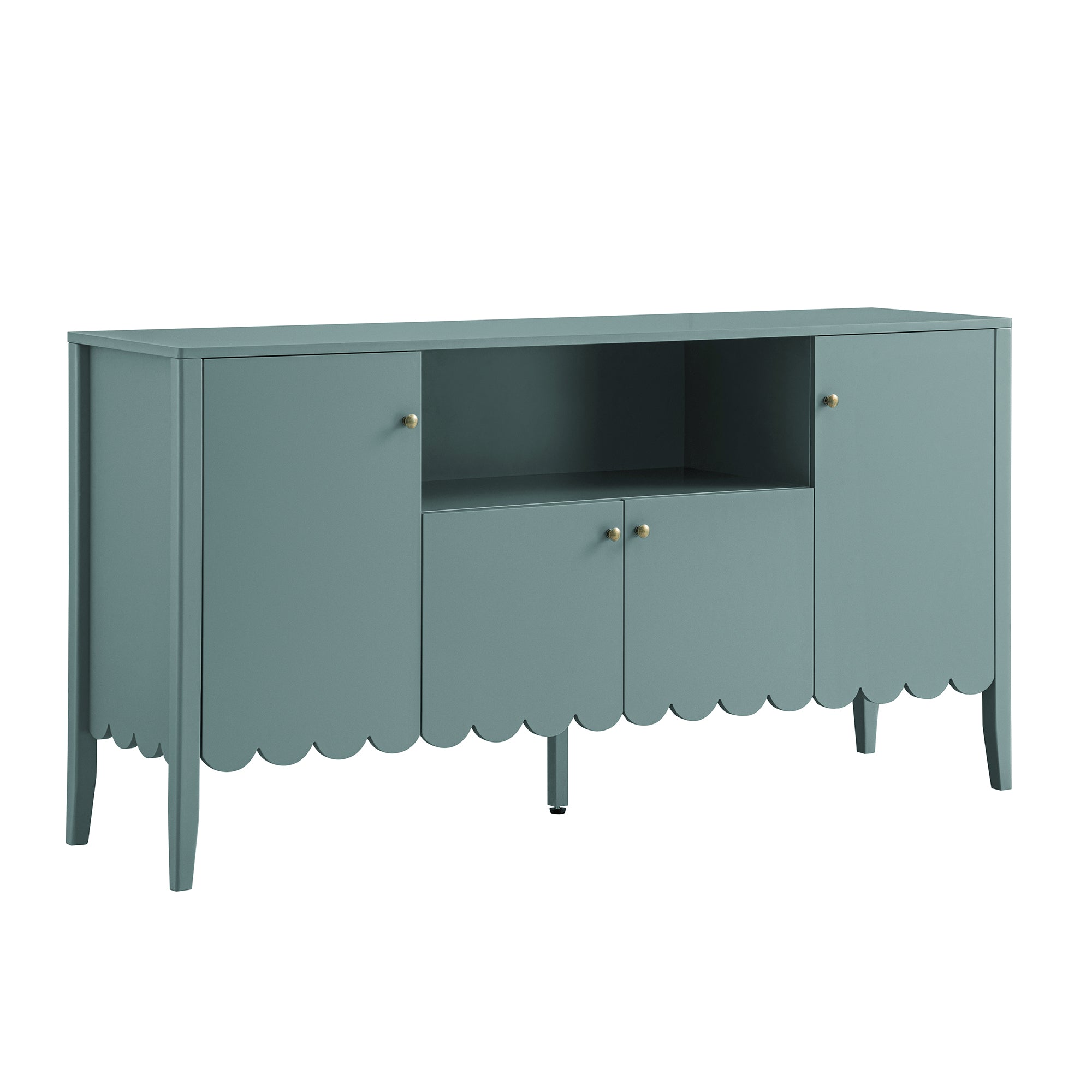 Henley Scalloped Edge 150cm Wide Sideboard with Open Shelf, Blue Spruce