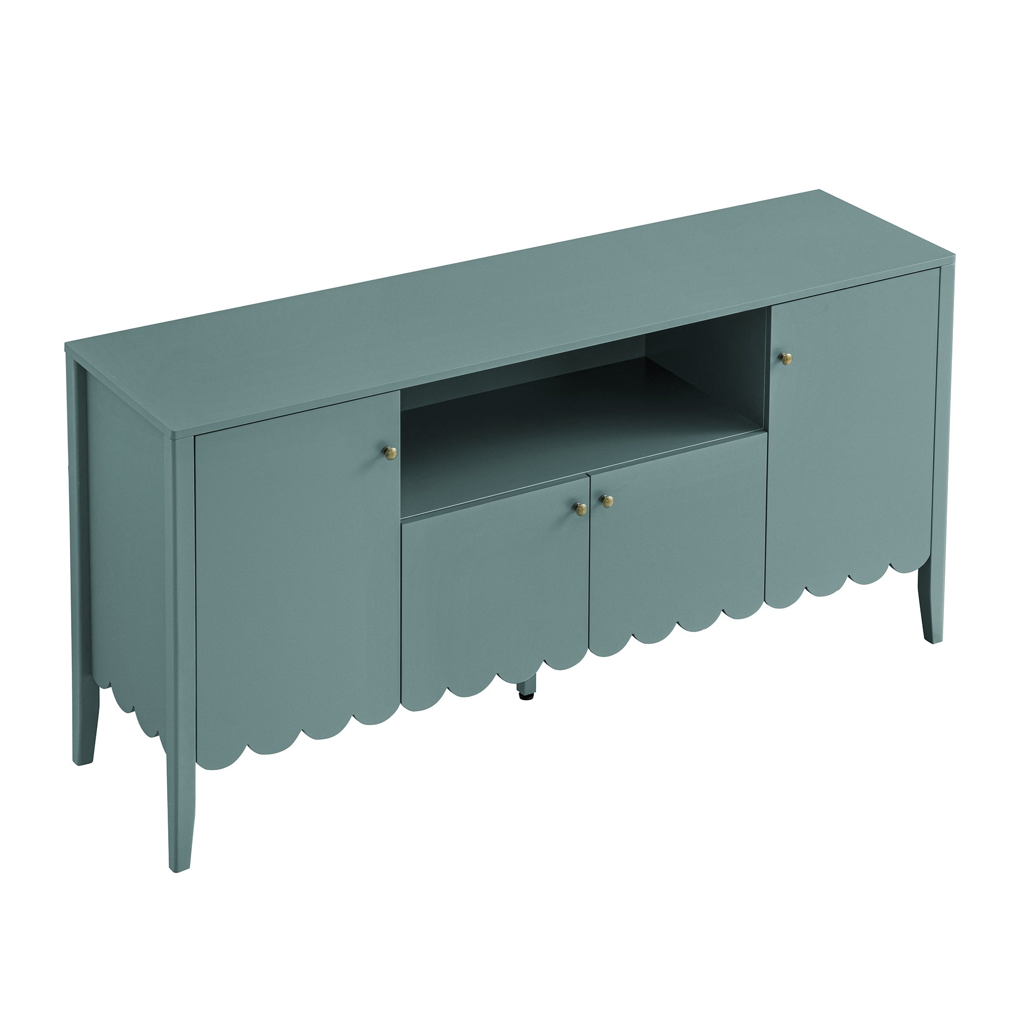 Henley Scalloped Edge 150cm Wide Sideboard with Open Shelf, Blue Spruce