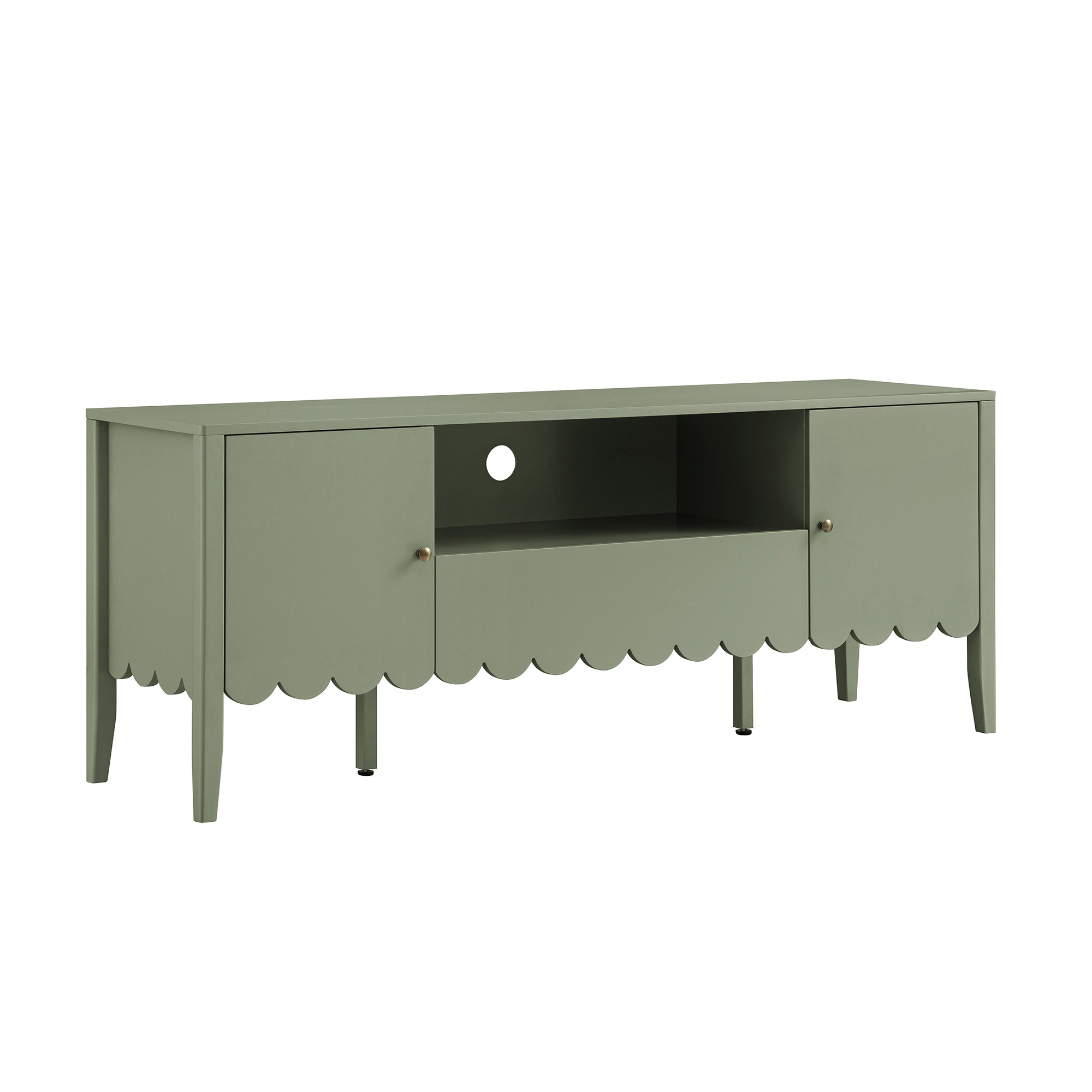 Henley Scalloped Edge 150cm Wide TV Unit, Sage Green