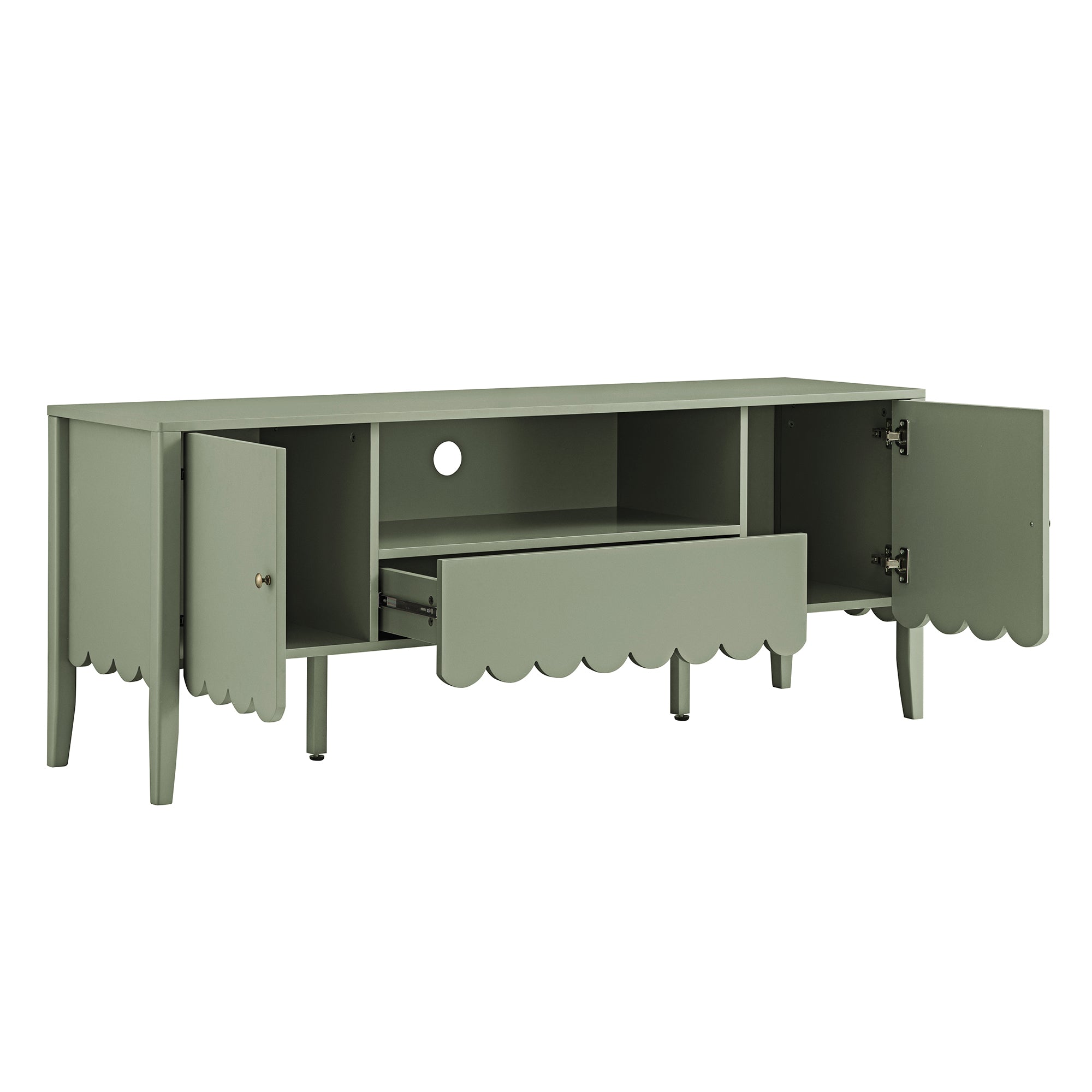 Henley Scalloped Edge 150cm Wide TV Unit, Sage Green