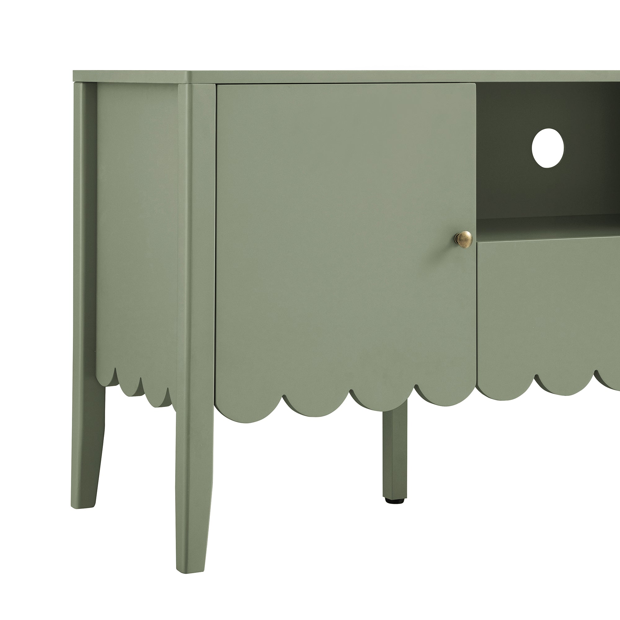 Henley Scalloped Edge 150cm Wide TV Unit, Sage Green