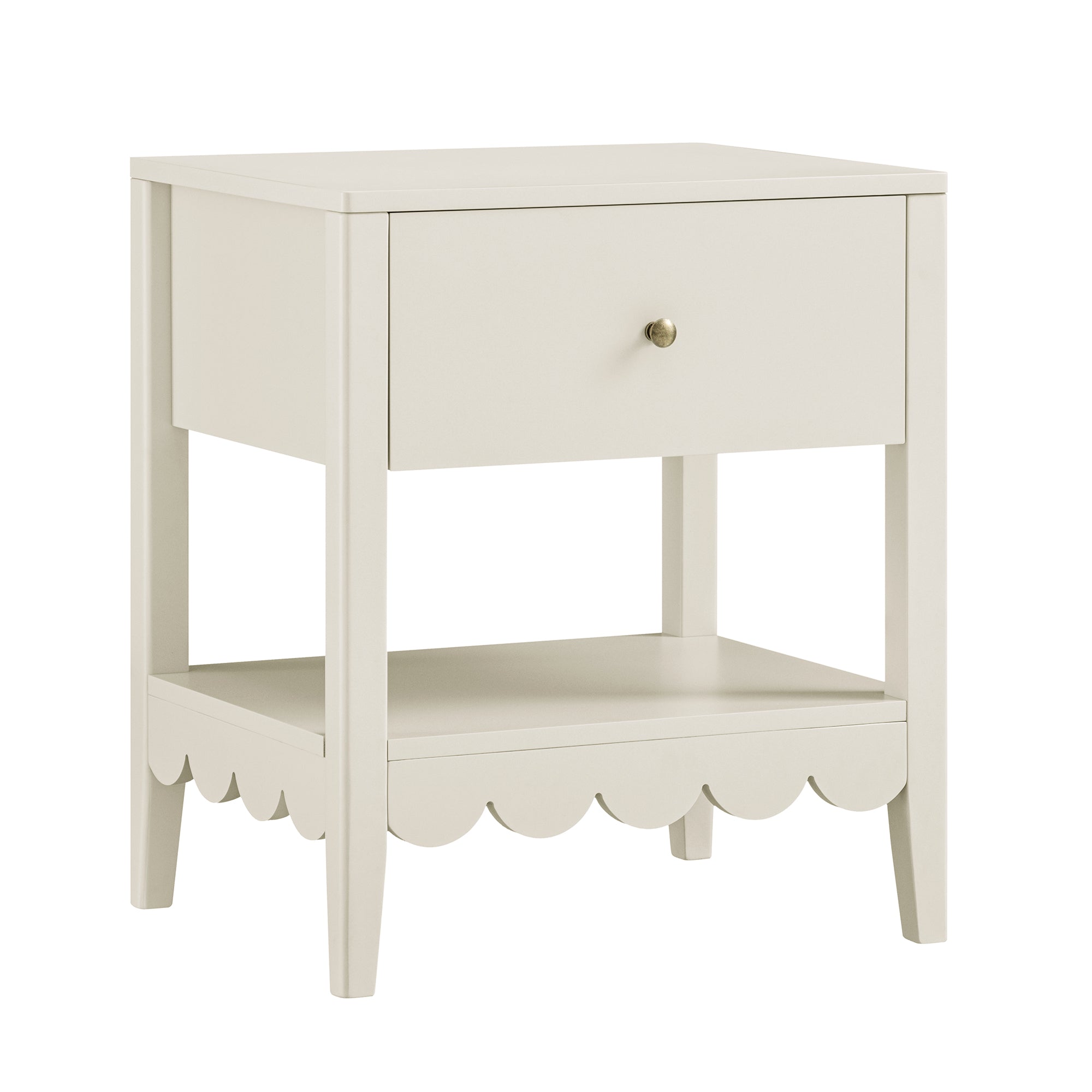 Henley Scalloped Edge Bedside Table with Drawer, Light Sand