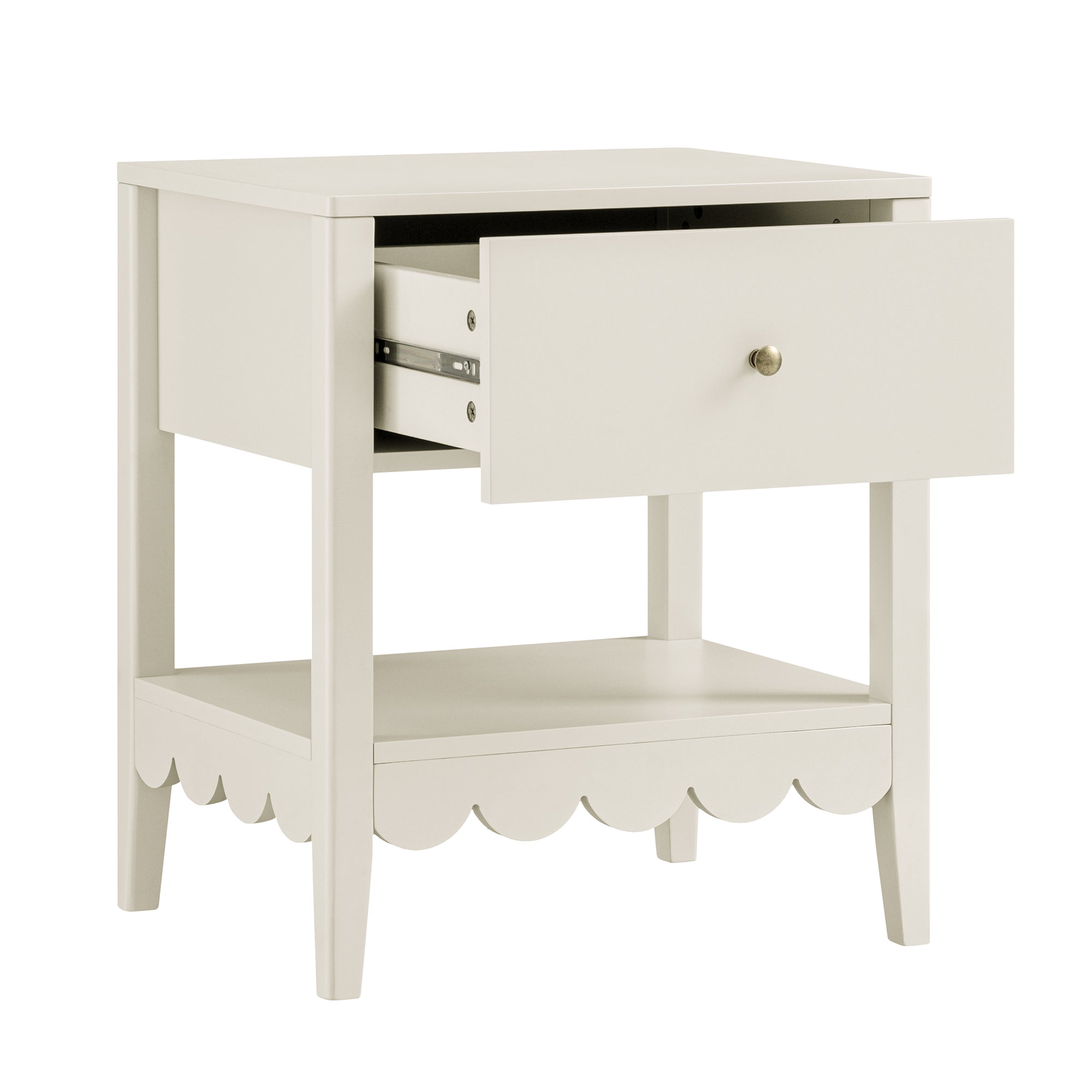 Henley Scalloped Edge Bedside Table with Drawer, Light Sand