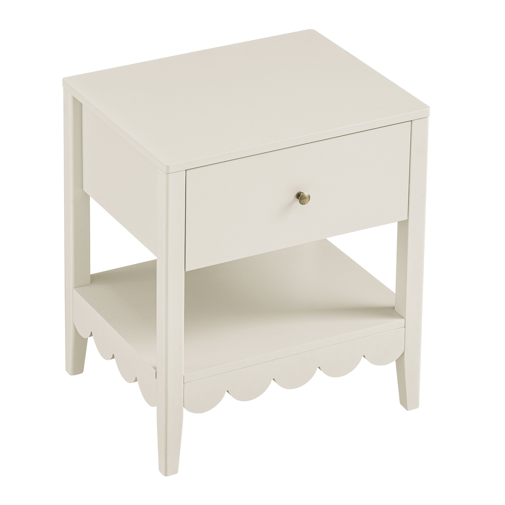 Henley Scalloped Edge Bedside Table with Drawer, Light Sand