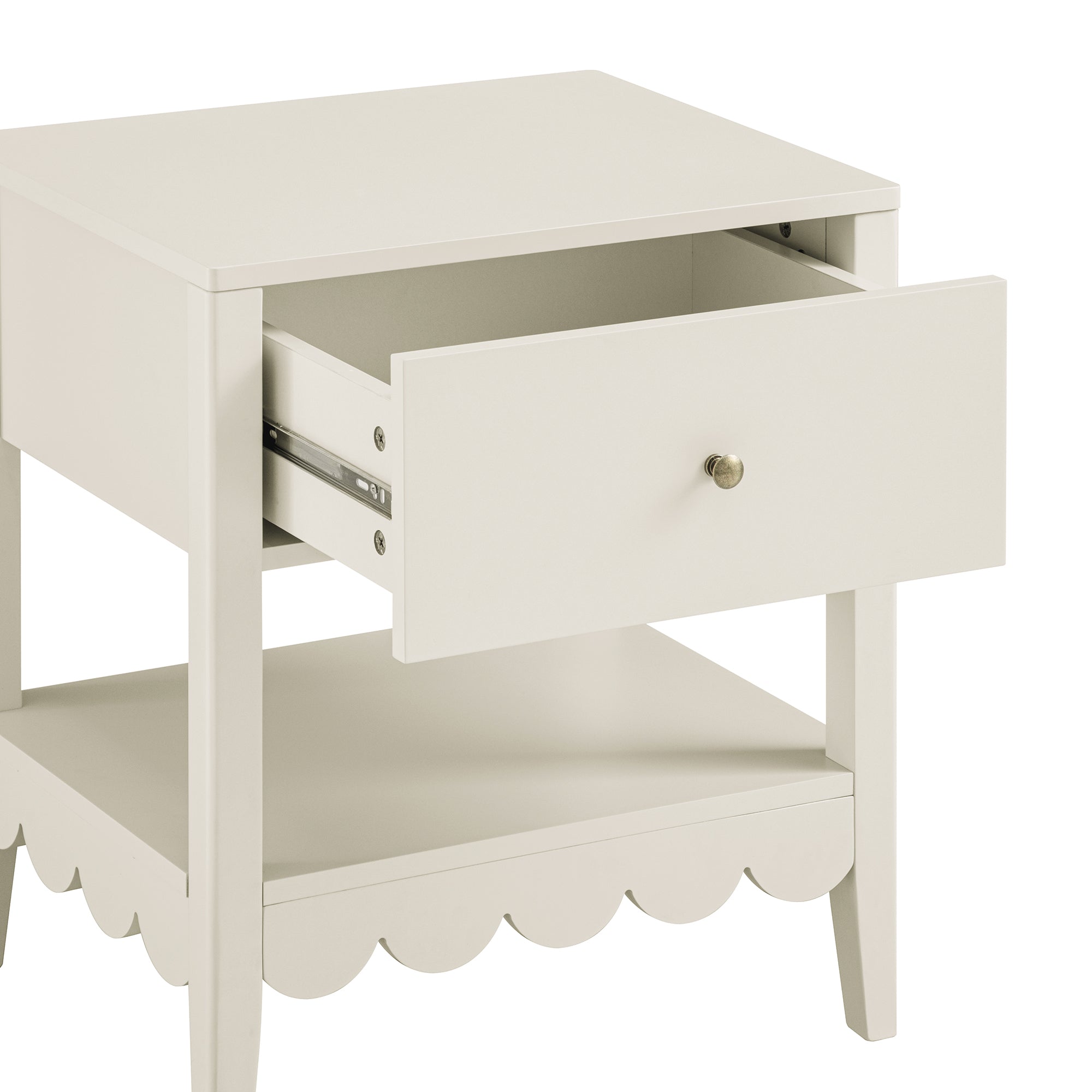 Henley Scalloped Edge Bedside Table with Drawer, Light Sand