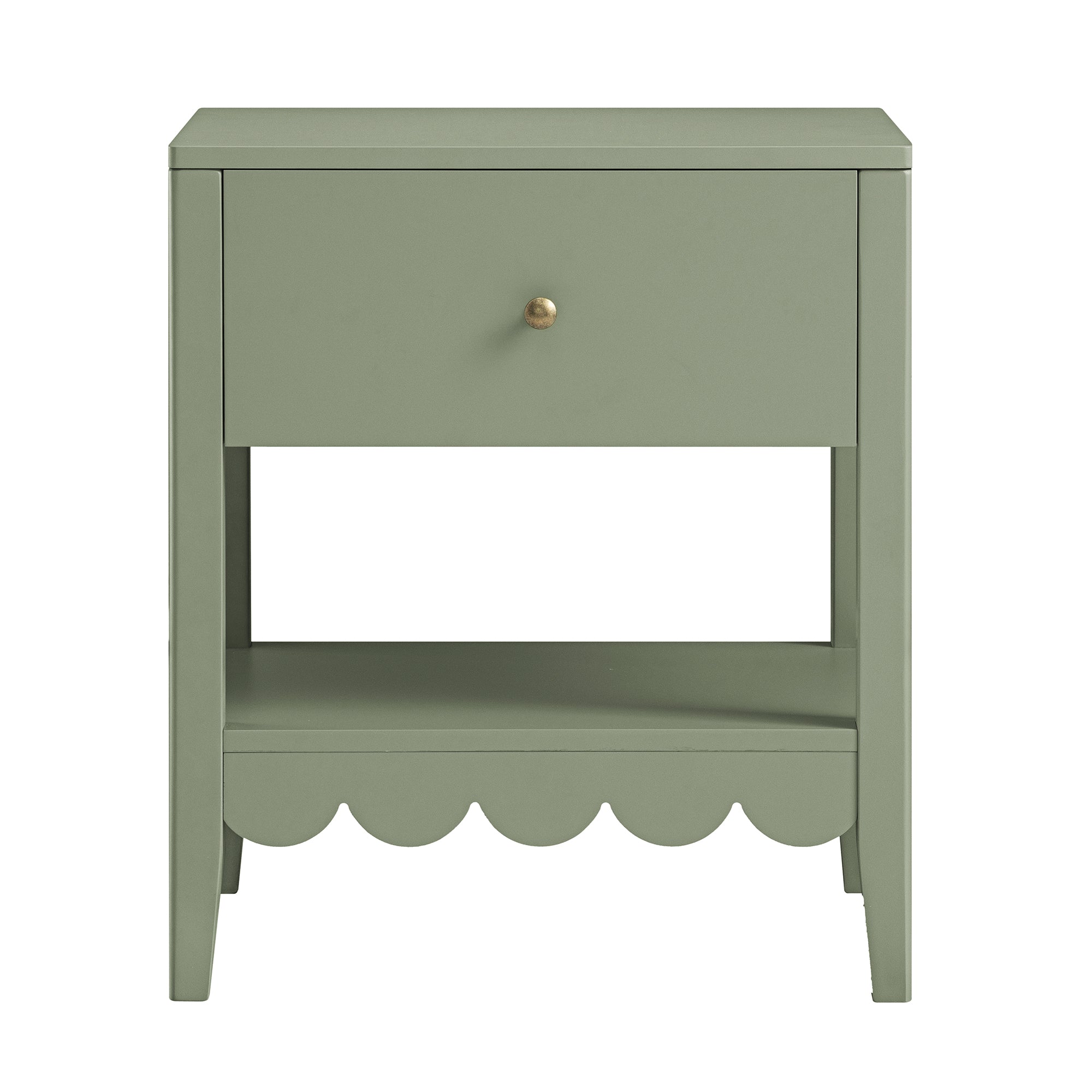 Henley Scalloped Edge Bedside Table with Drawer, Sage Green