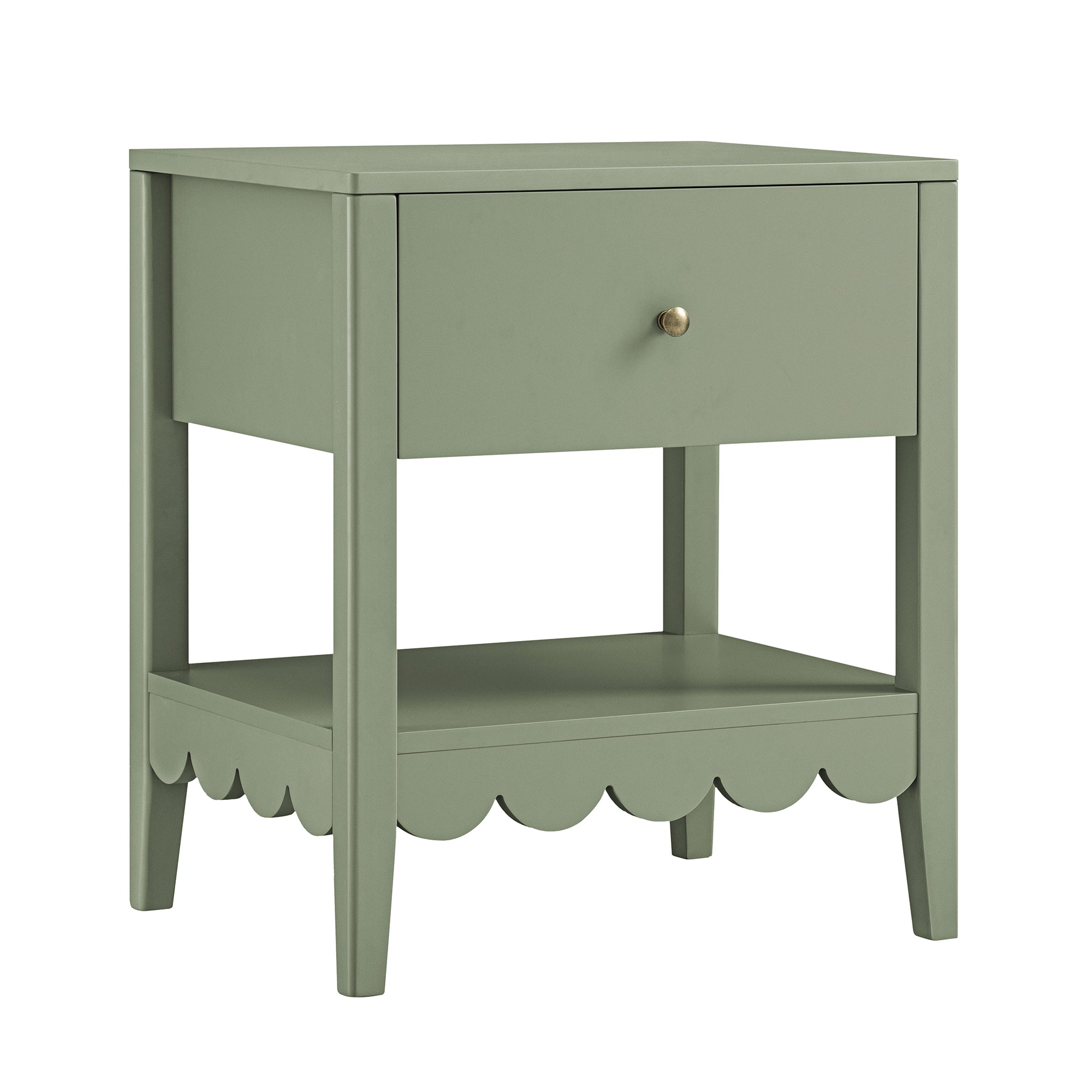 Henley Scalloped Edge Bedside Table with Drawer, Sage Green