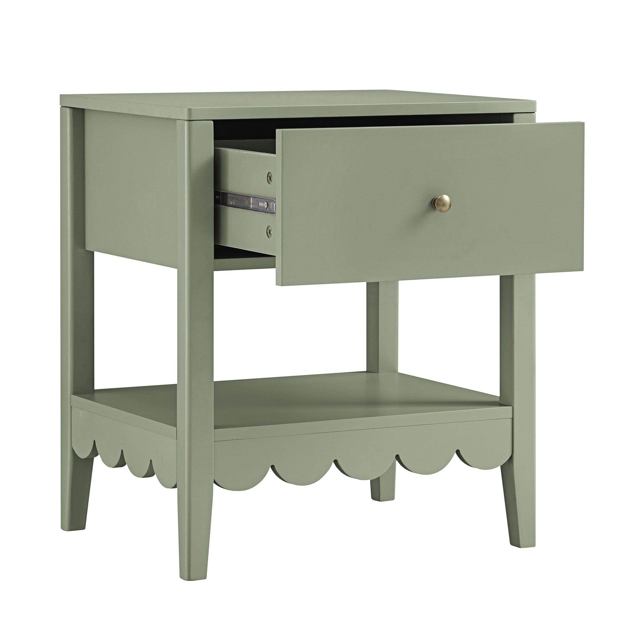 Henley Scalloped Edge Bedside Table with Drawer, Sage Green