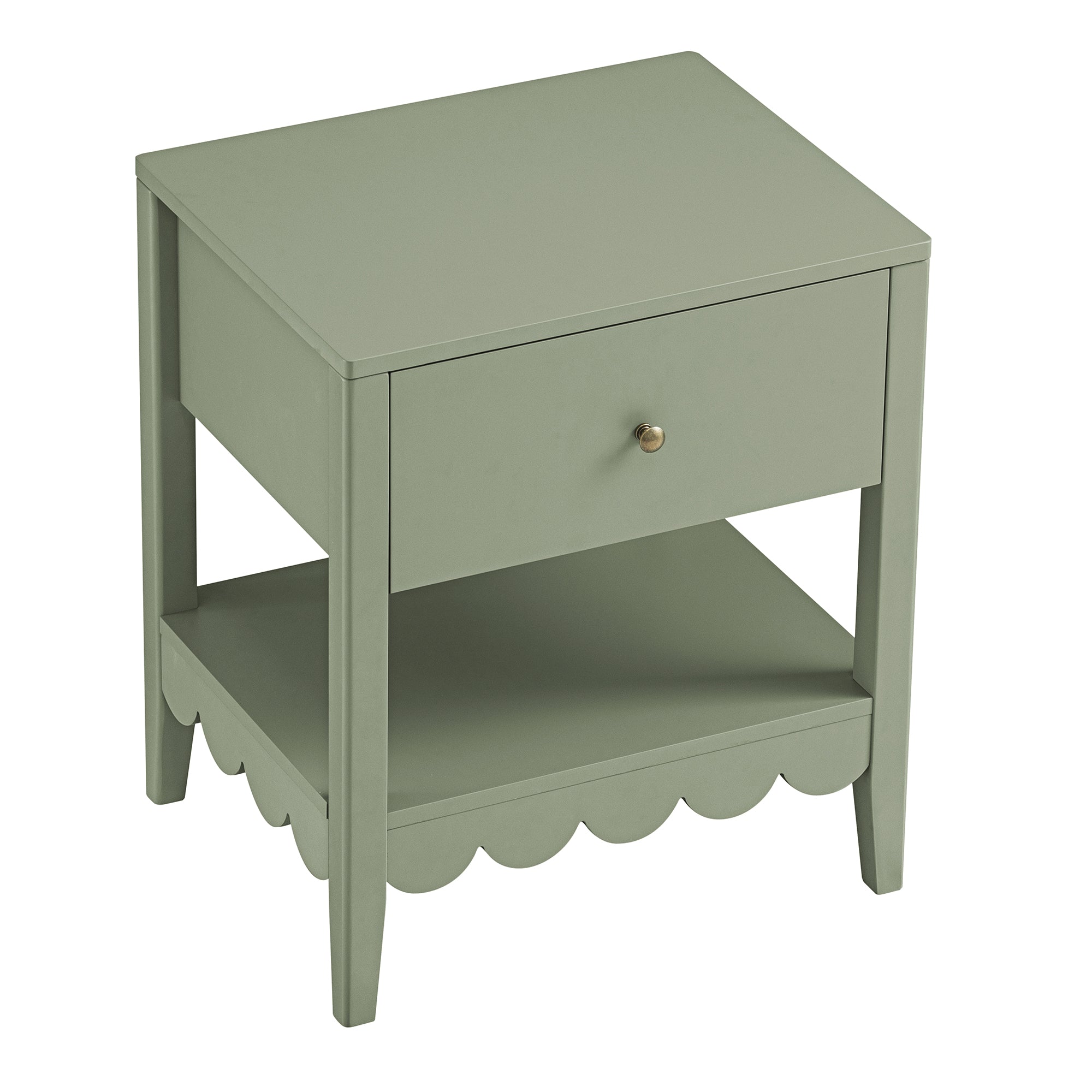 Henley Scalloped Edge Bedside Table with Drawer, Sage Green