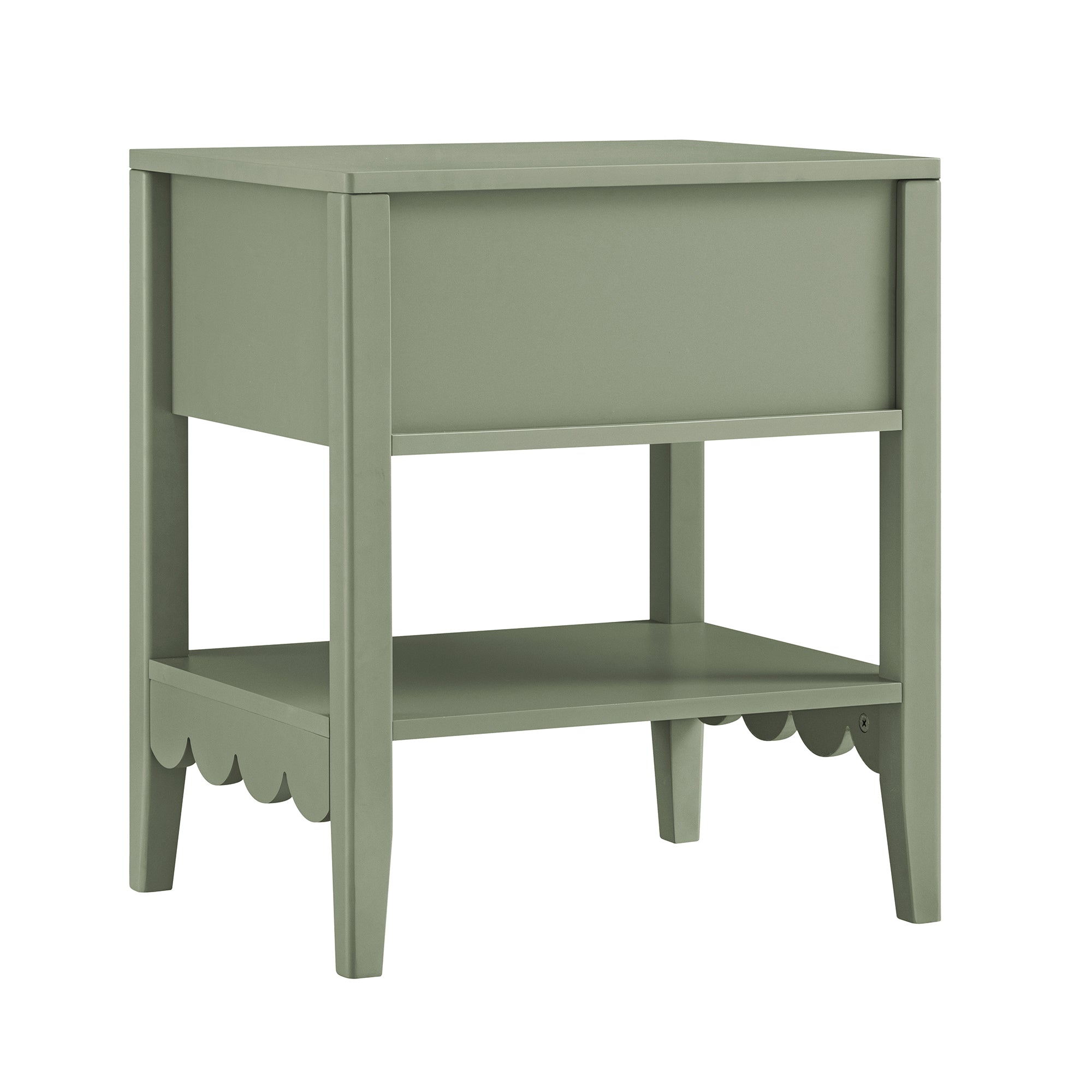 Henley Scalloped Edge Bedside Table with Drawer, Sage Green