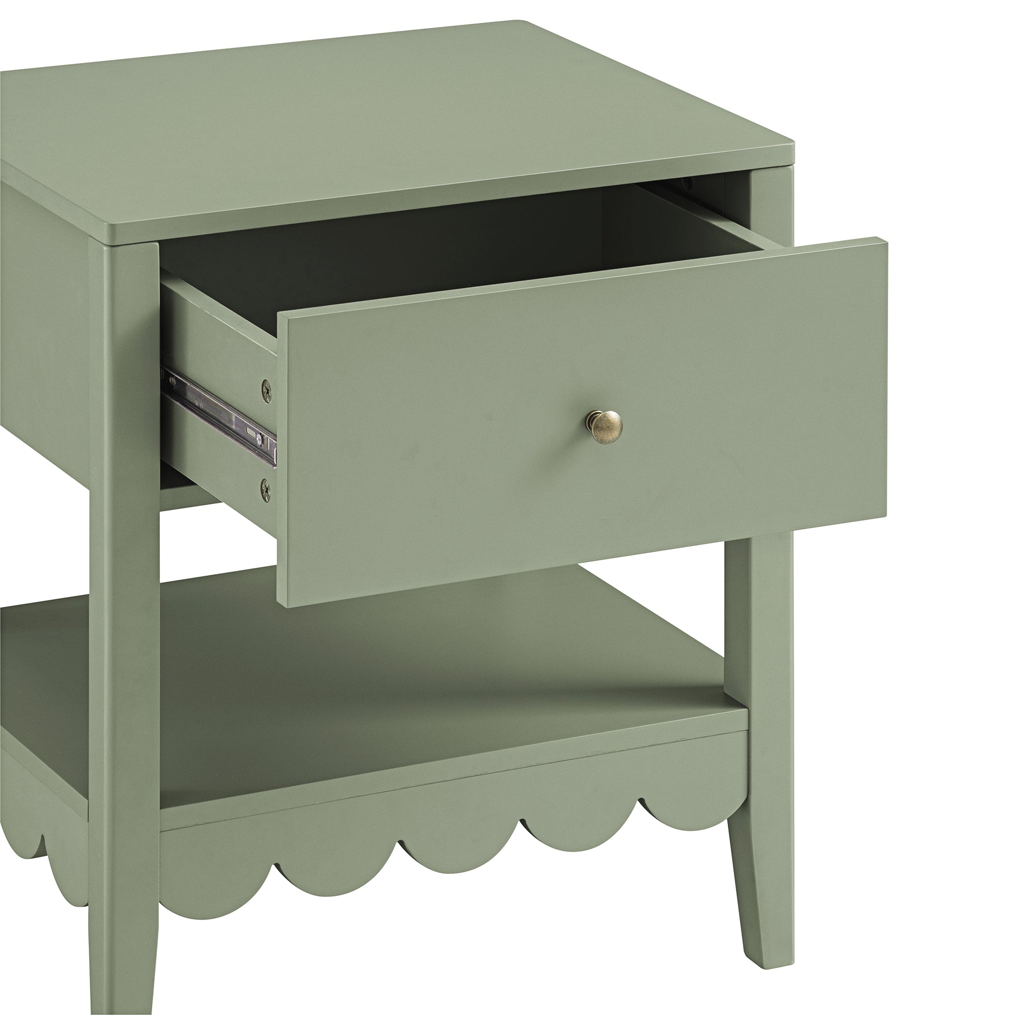 Henley Scalloped Edge Bedside Table with Drawer, Sage Green