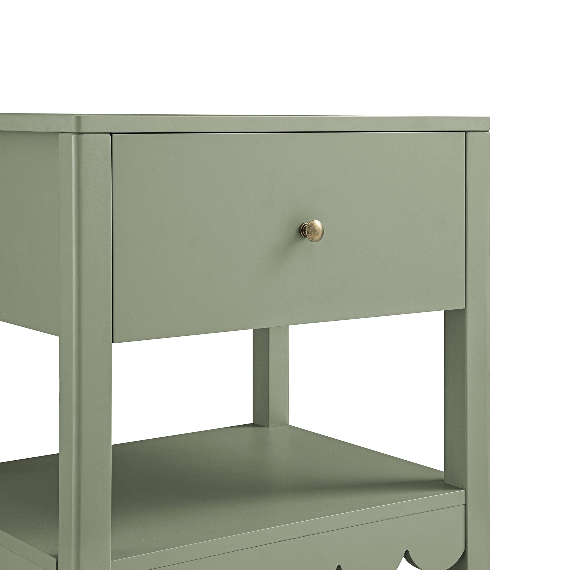 Henley Scalloped Edge Bedside Table with Drawer, Sage Green