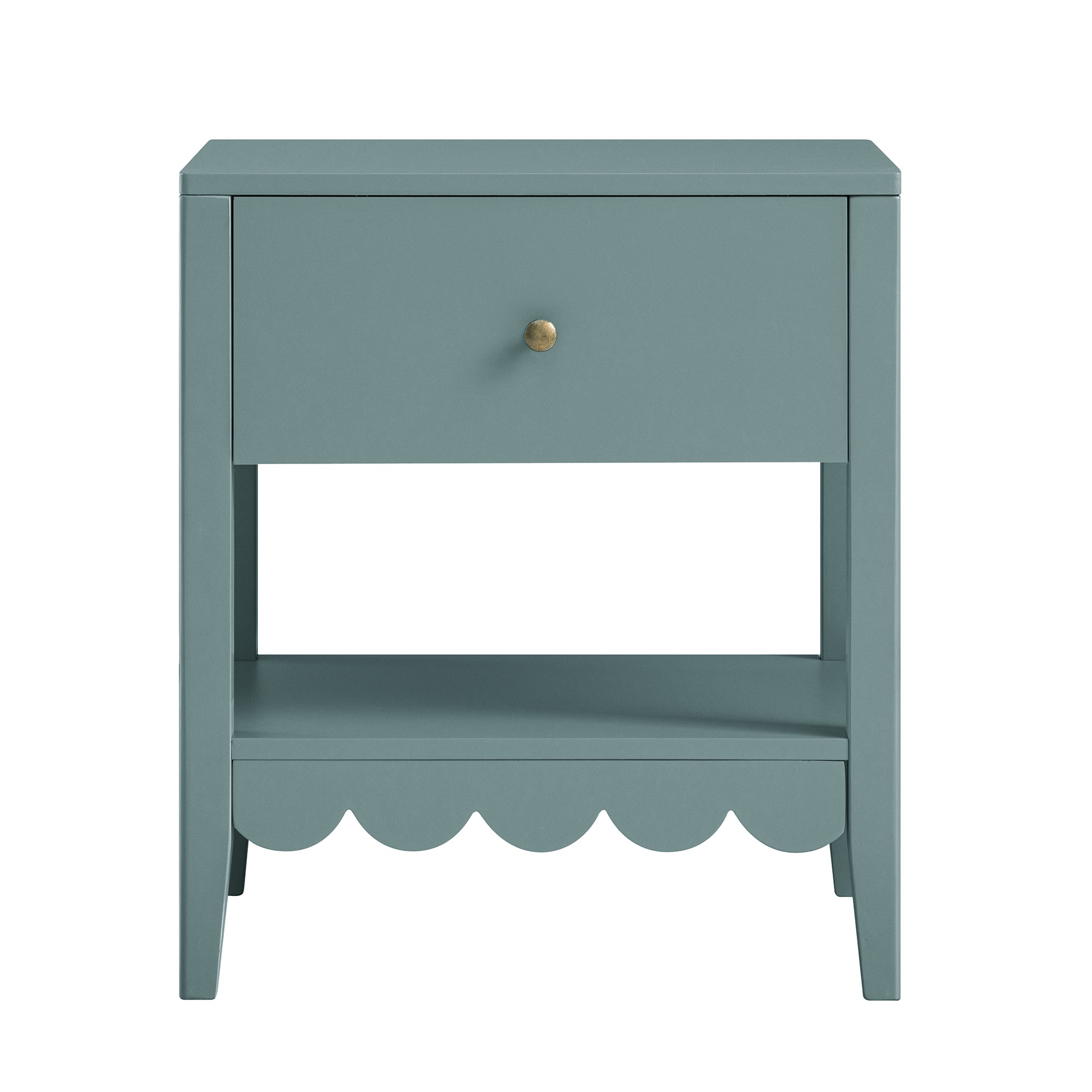 Henley Scalloped Edge Bedside Table with Drawer, Blue Spruce