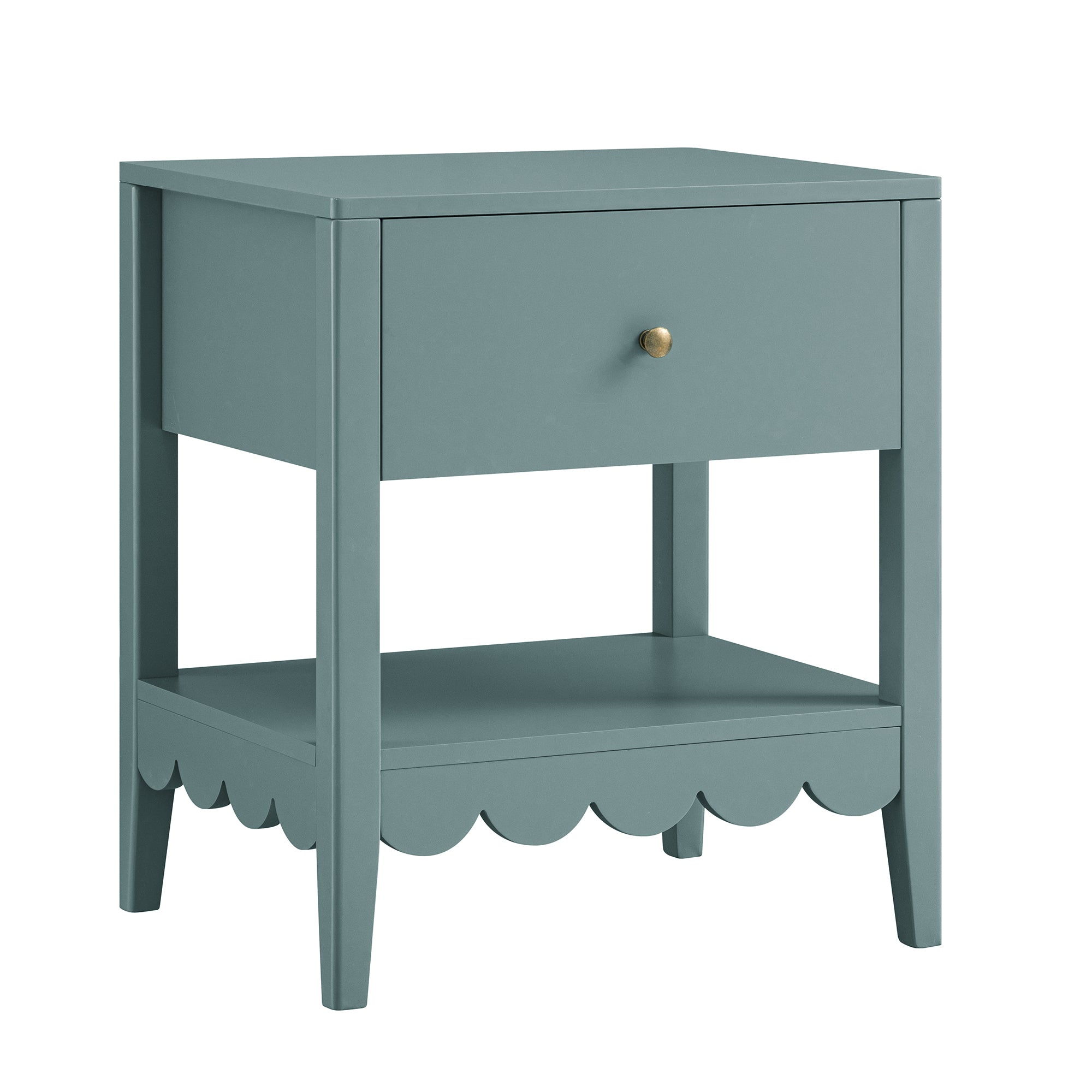 Henley Scalloped Edge Bedside Table with Drawer, Blue Spruce