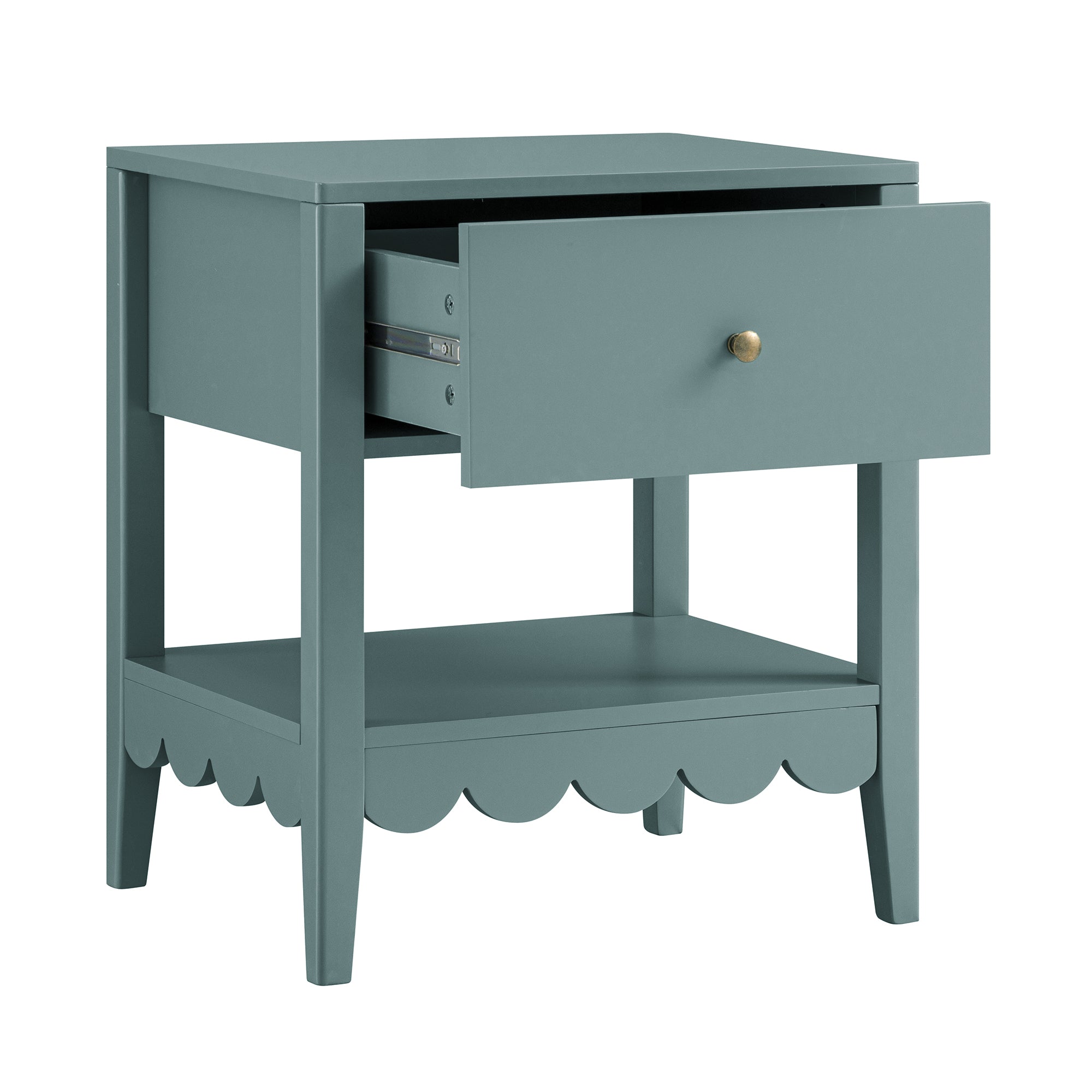 Henley Scalloped Edge Bedside Table with Drawer, Blue Spruce