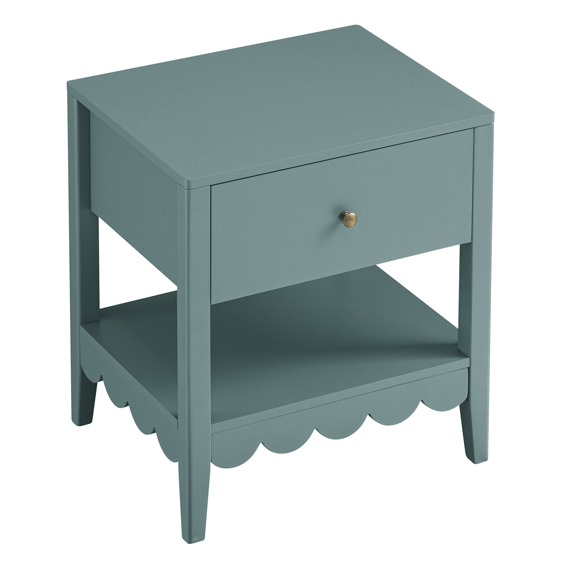 Henley Scalloped Edge Bedside Table with Drawer, Blue Spruce