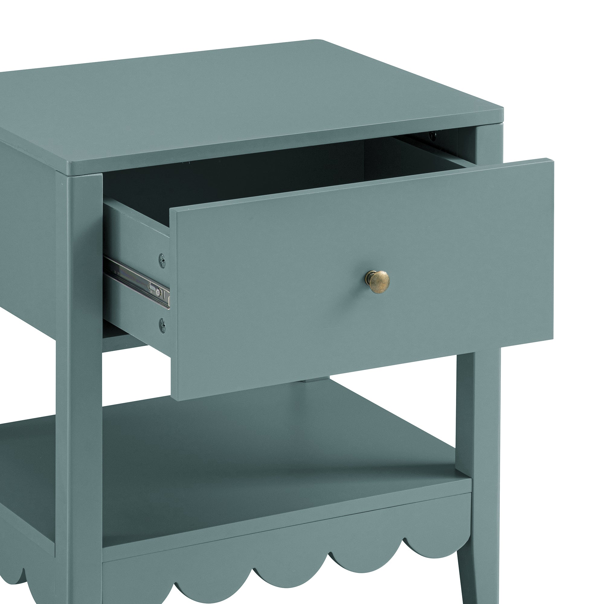 Henley Scalloped Edge Bedside Table with Drawer, Blue Spruce