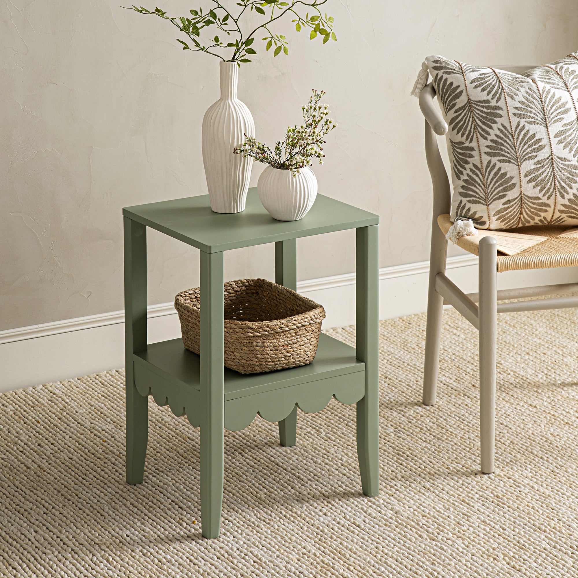 Henley Scalloped Edge Side Table, Sage Green