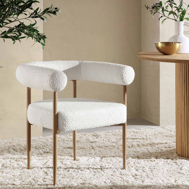 Fulbourn White Boucle Dining Chair with Natural Wood Effect Legs | daals