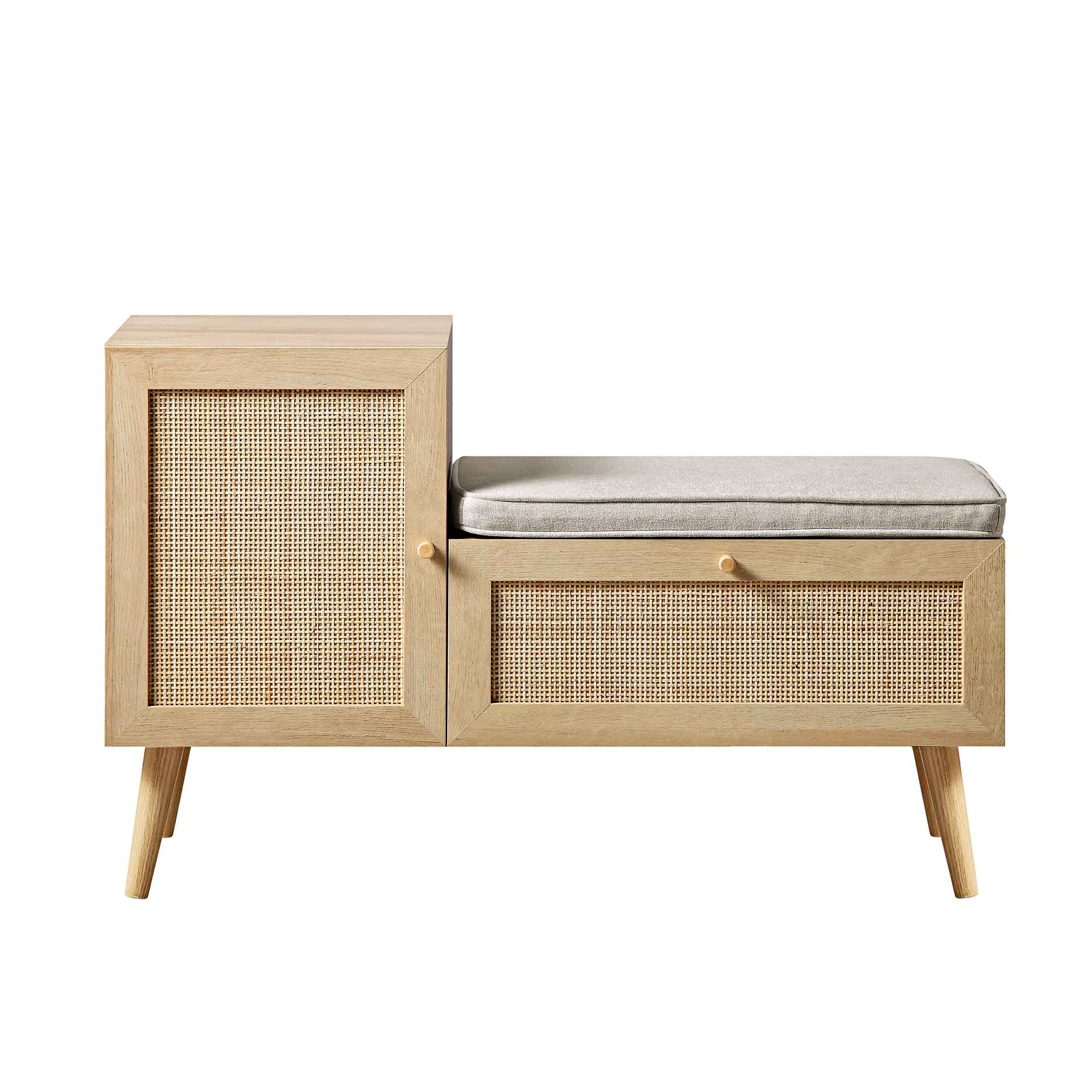 Frances Woven Rattan Storage Bench with Cushion, Natural