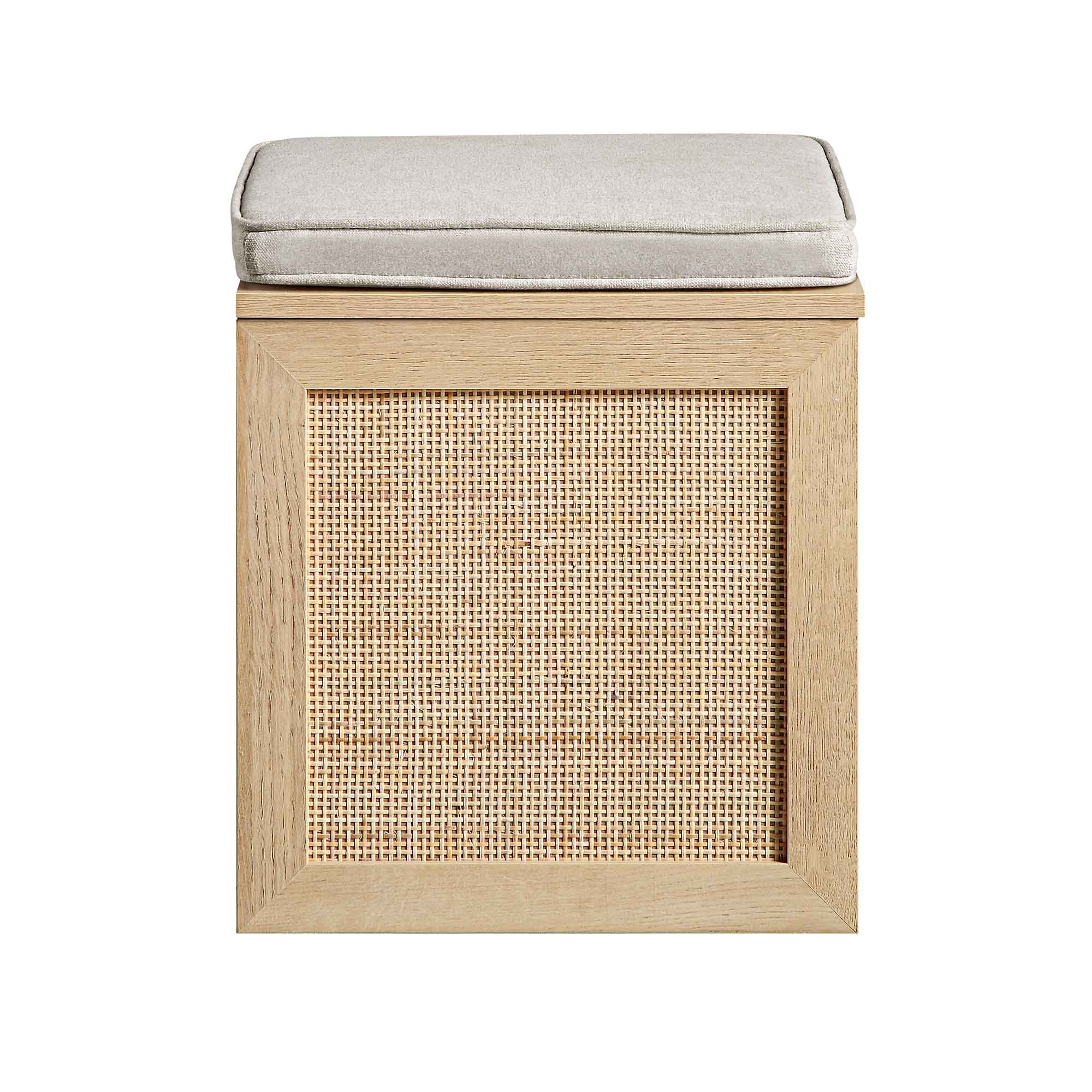 Frances Woven Rattan Single Storage Stool with Cushion, Natural