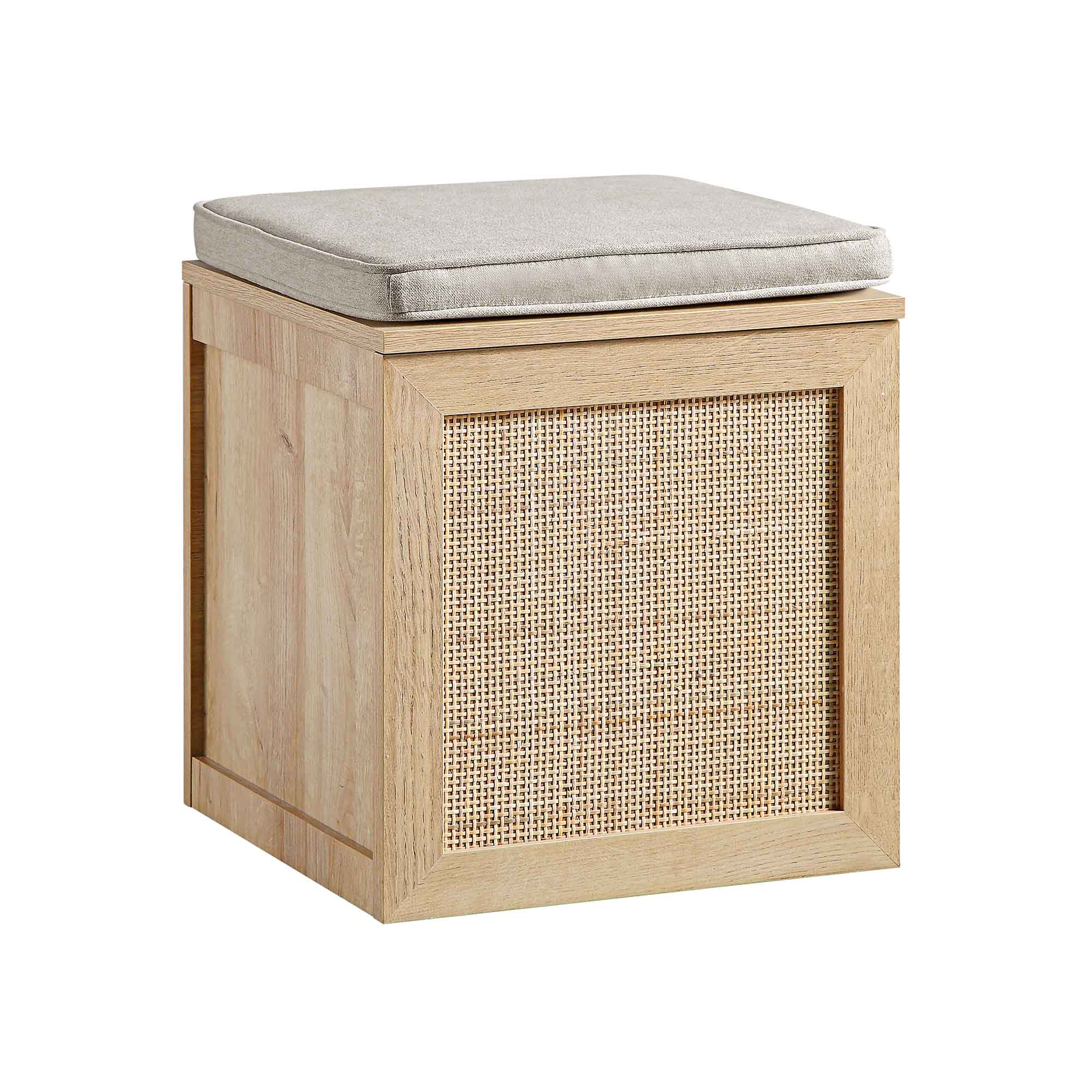 Frances Woven Rattan Single Storage Stool with Cushion, Natural