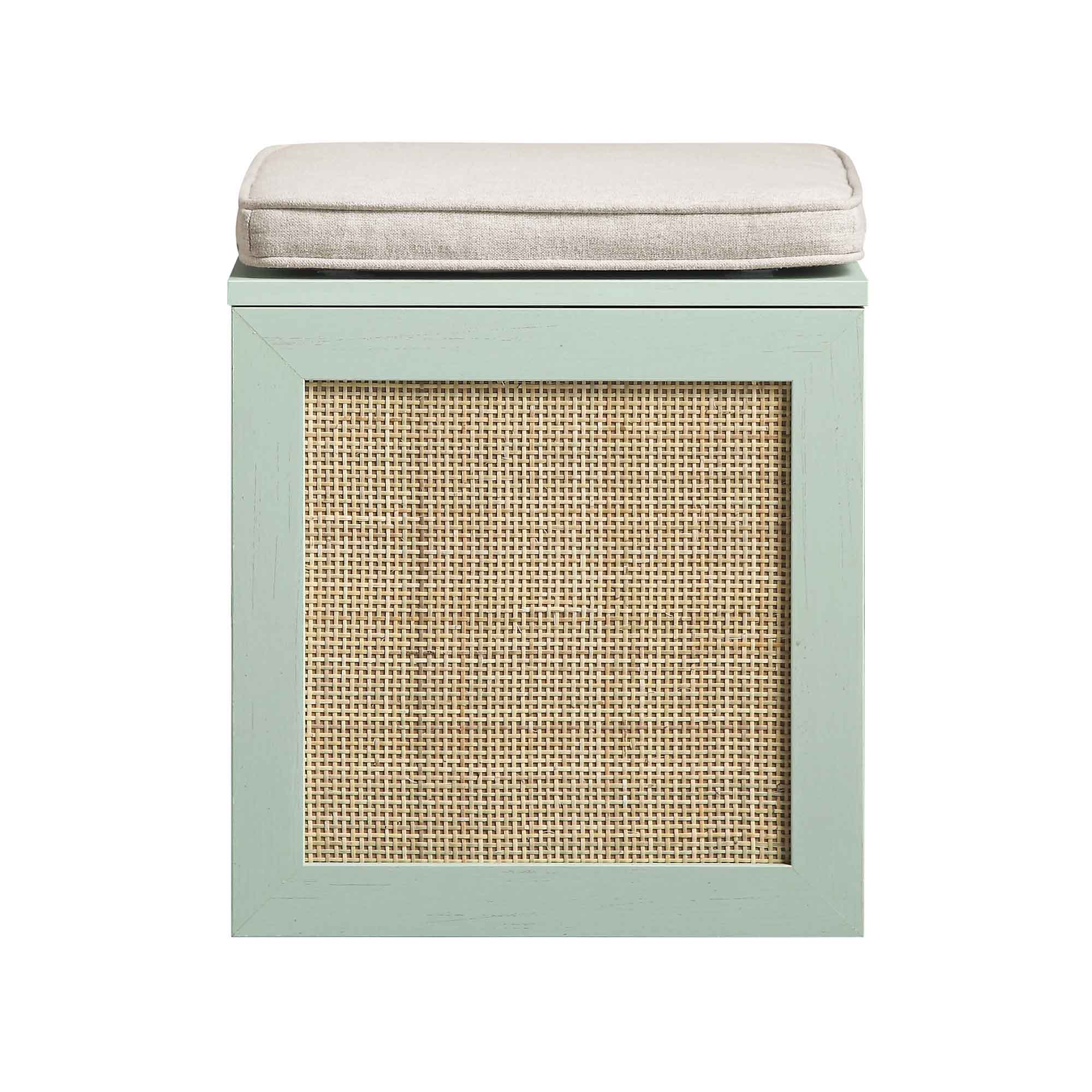 Frances Woven Rattan Single Storage Stool with Cushion, Mint