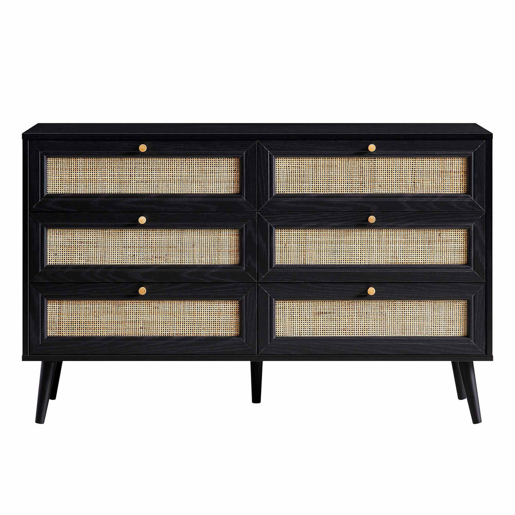 Frances Woven Rattan Chest of 6 Drawers, Black | daals